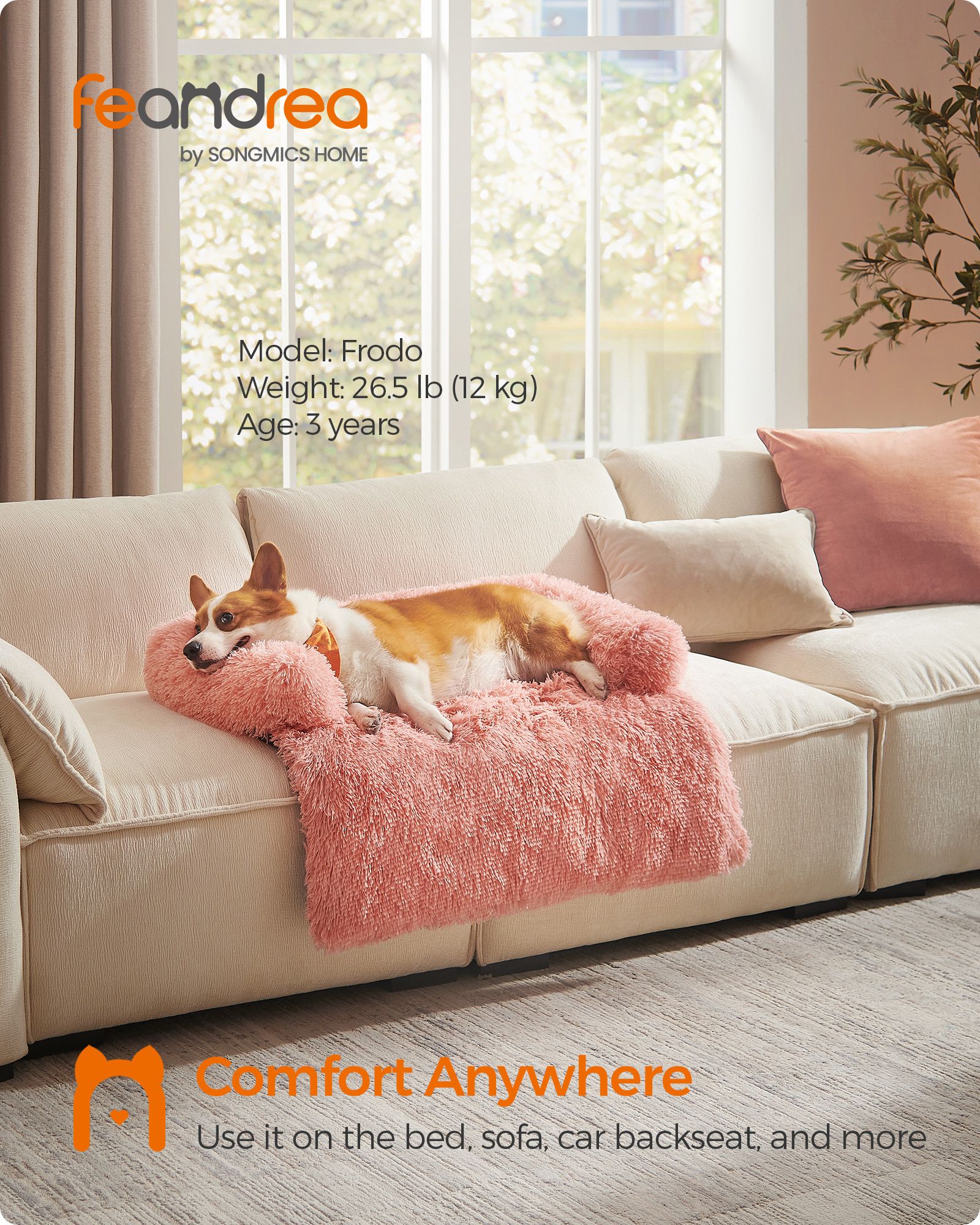 Dog Sofa Bed – Fluffy Fabric – Pink – Medium Size for Comfort
