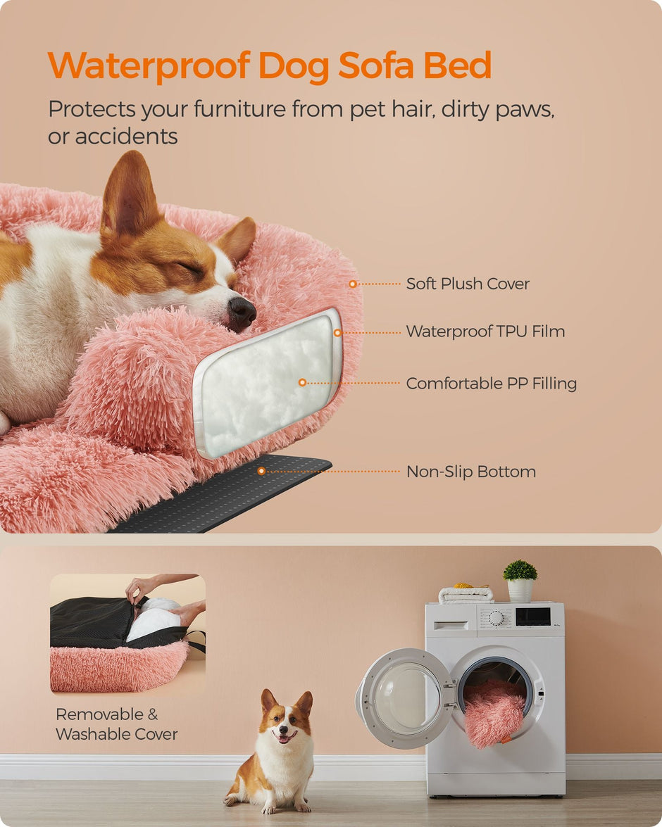 Dog Sofa Bed – Fluffy Fabric – Pink – Medium Size for Comfort