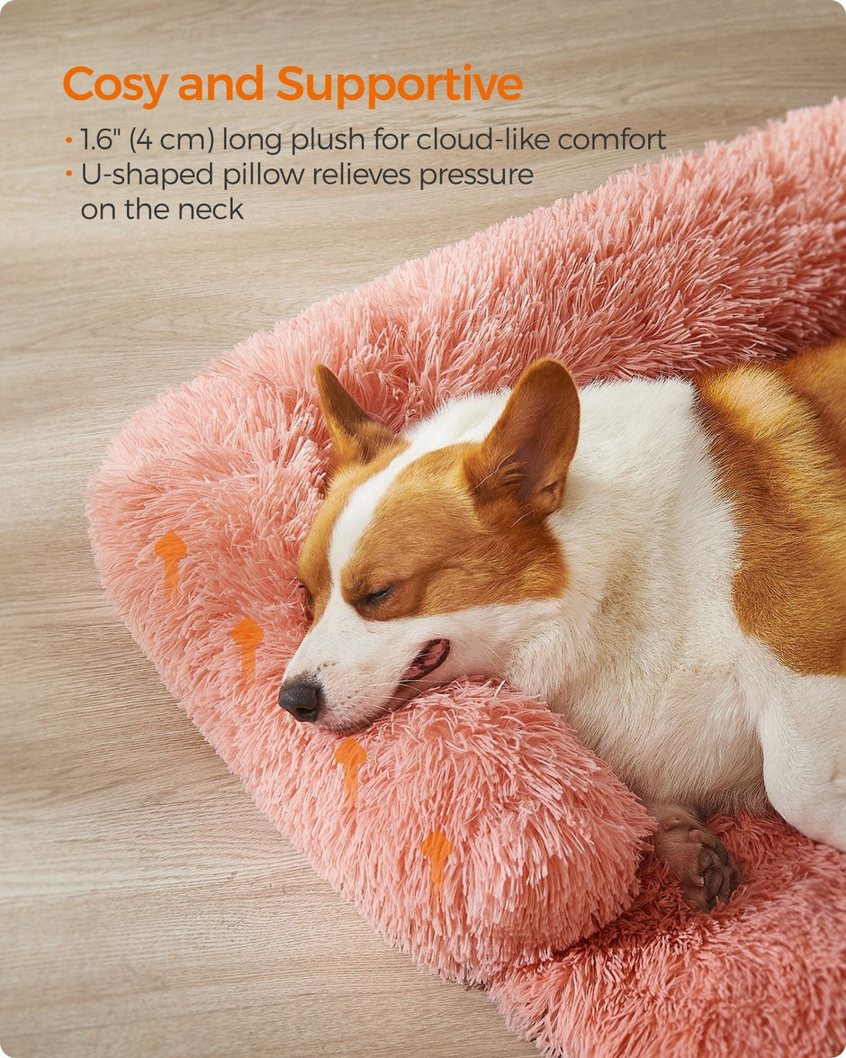Dog Sofa Bed – Fluffy Fabric – Pink – Medium Size for Comfort