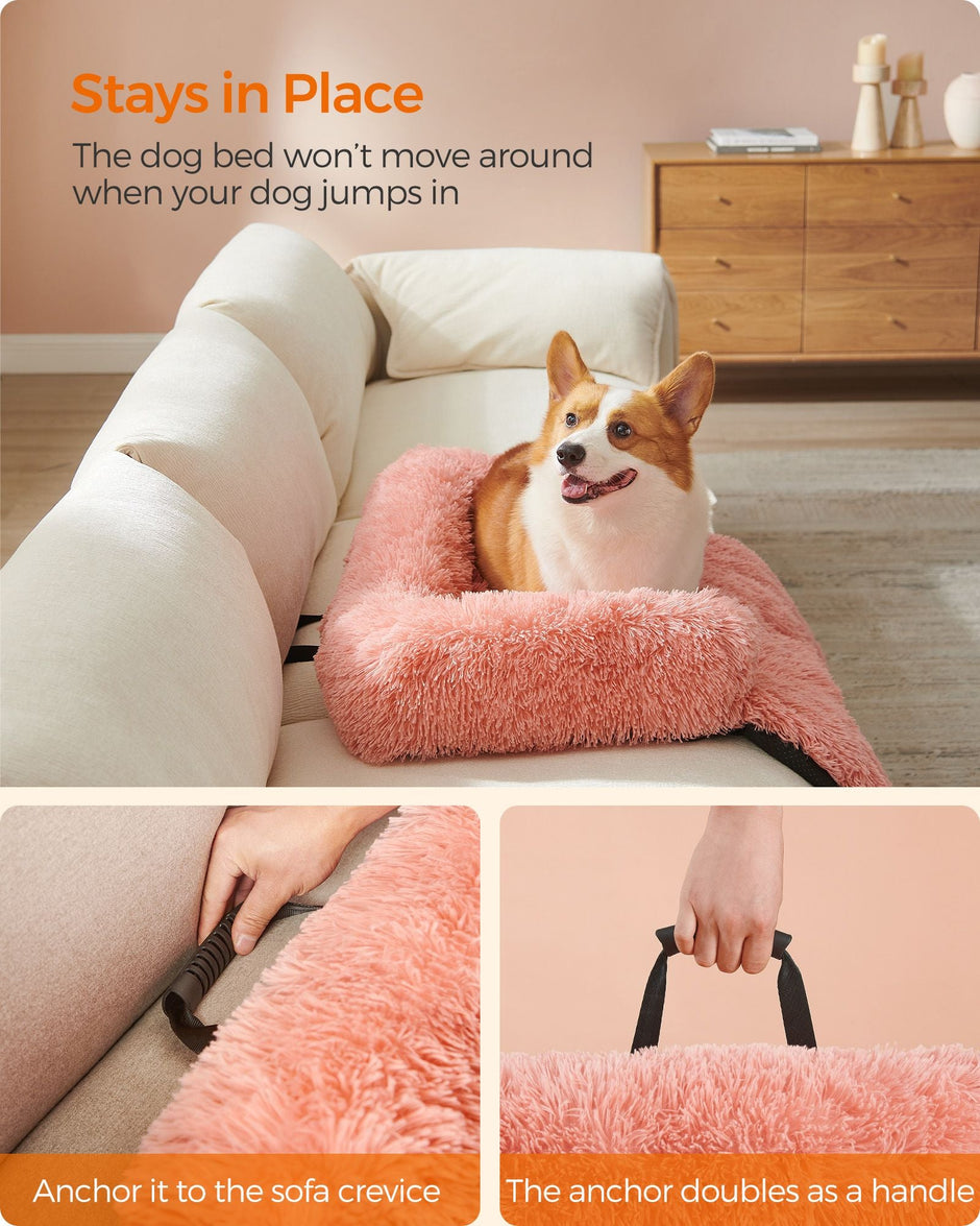 Dog Sofa Bed – Fluffy Fabric – Pink – Medium Size for Comfort