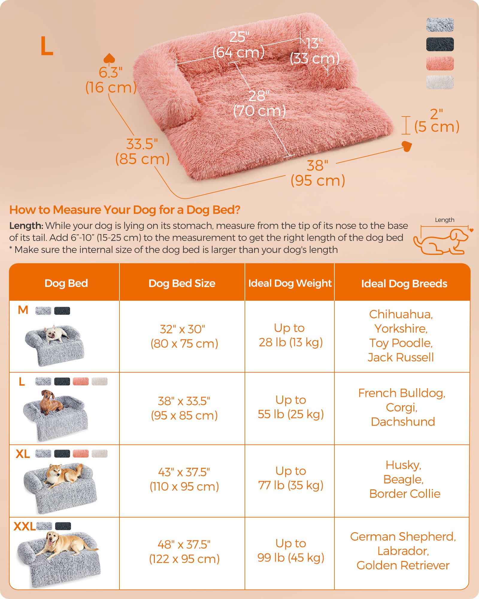 Dog Sofa Bed – Fluffy Fabric – Pink – Medium Size for Comfort