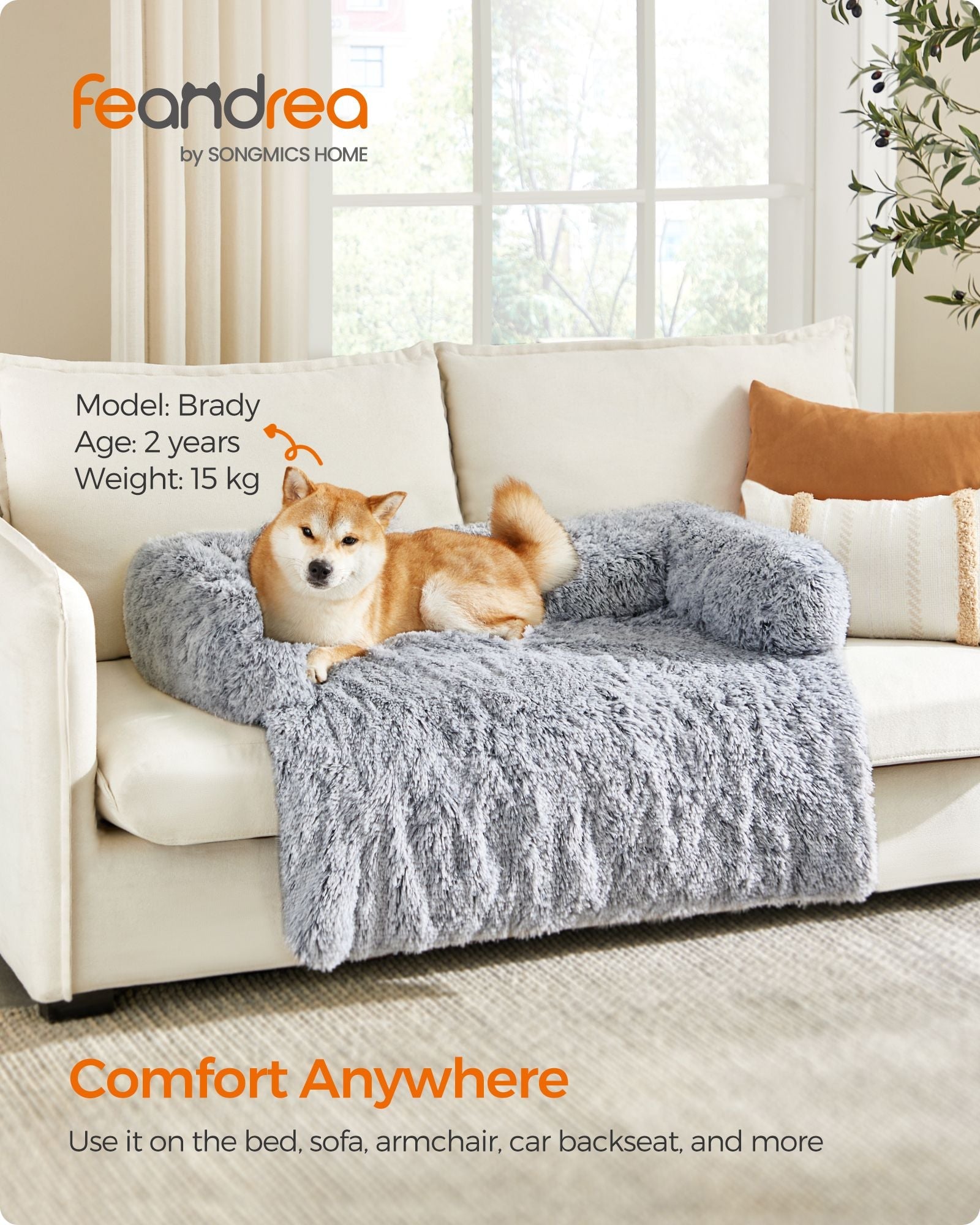 Dog Sofa Bed – Fabric – Grey Ombré – XXL, Calming Design