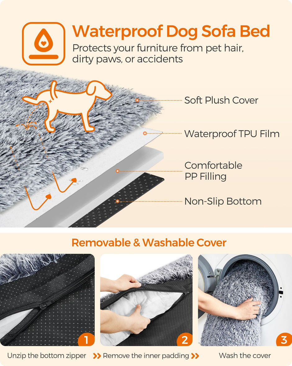 Dog Sofa Bed – Fabric – Grey Ombré – XXL, Calming Design