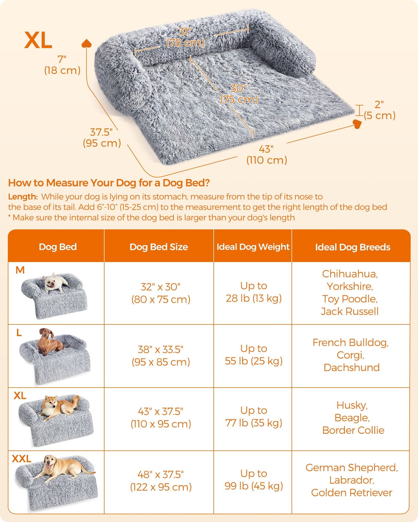 Dog Sofa Bed – Fabric – Grey Ombré – XXL, Calming Design