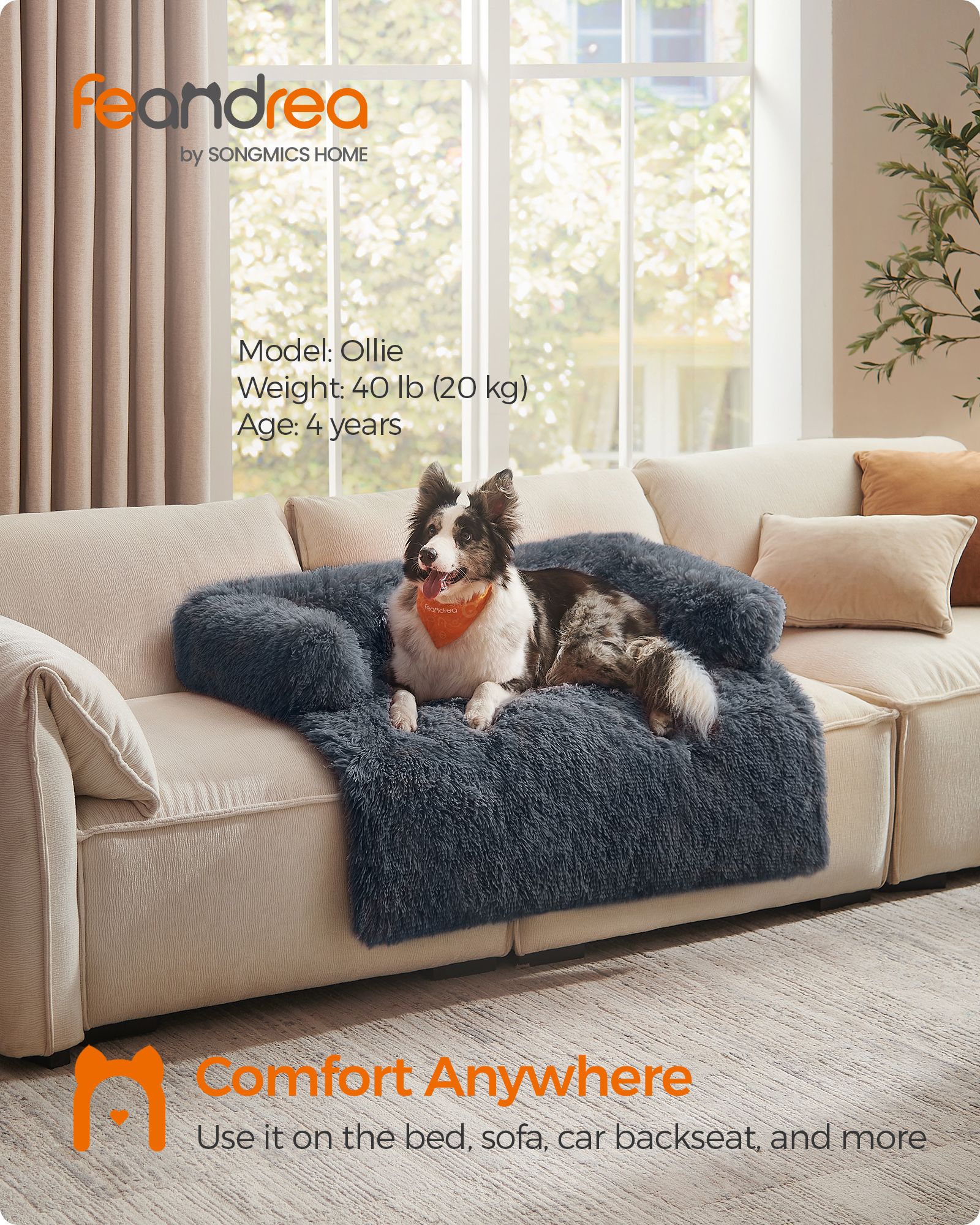 Dog Sofa Bed – Faux Fur – Dark Grey – Extra Large Calming Design