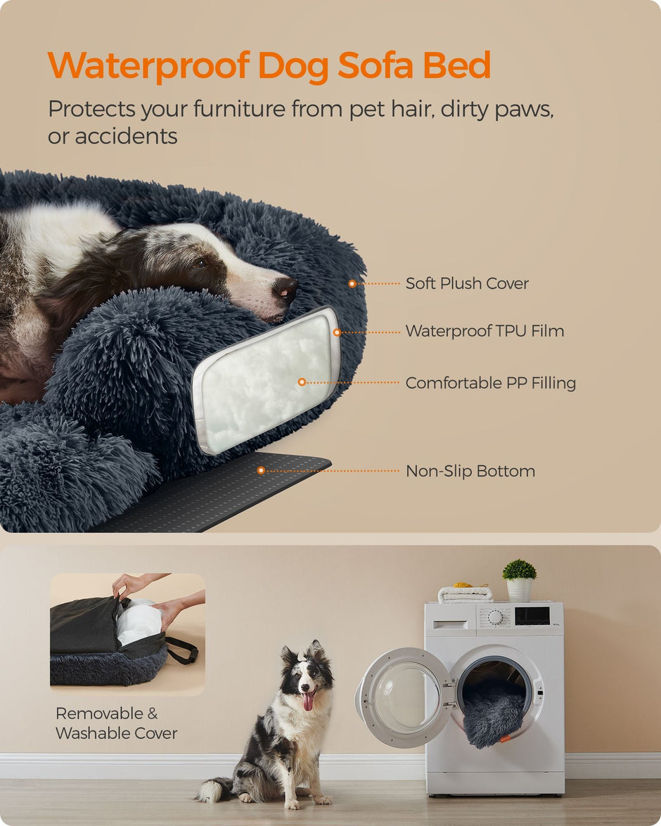 Dog Sofa Bed – Faux Fur – Dark Grey – Extra Large Calming Design