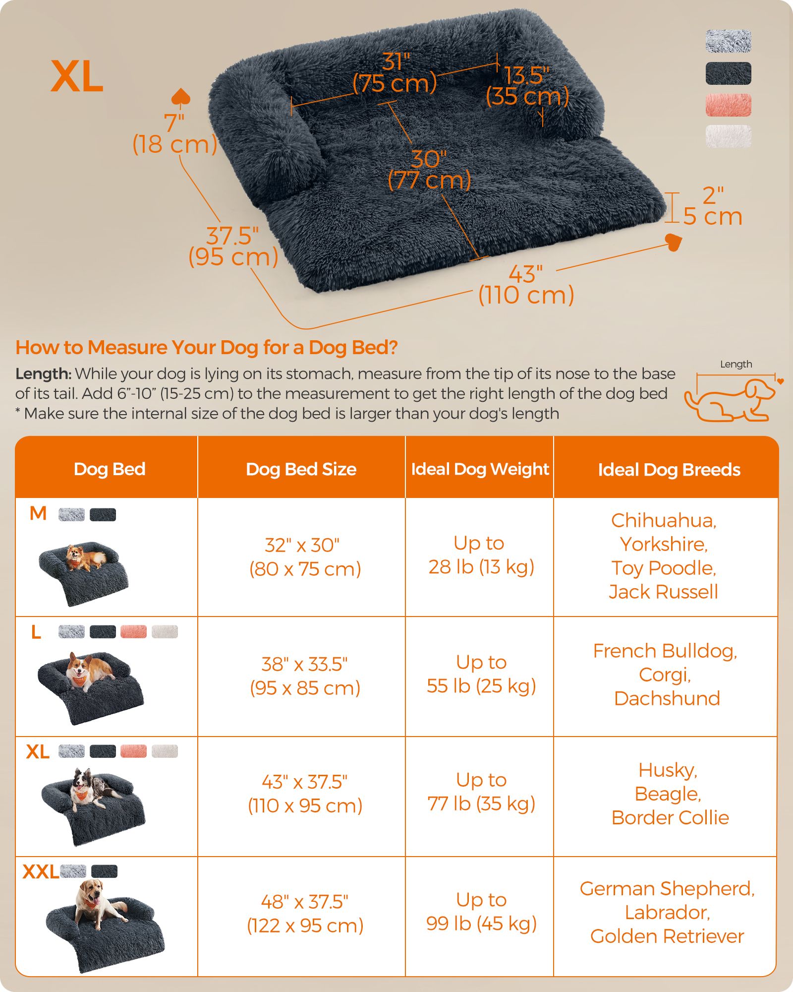 Dog Sofa Bed – Faux Fur – Dark Grey – Extra Large Calming Design