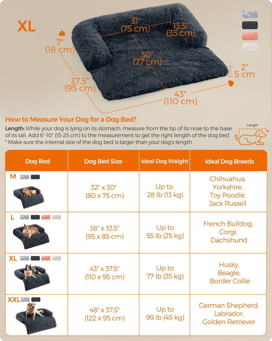 Dog Sofa Bed – Faux Fur – Dark Grey – Extra Large Calming Design
