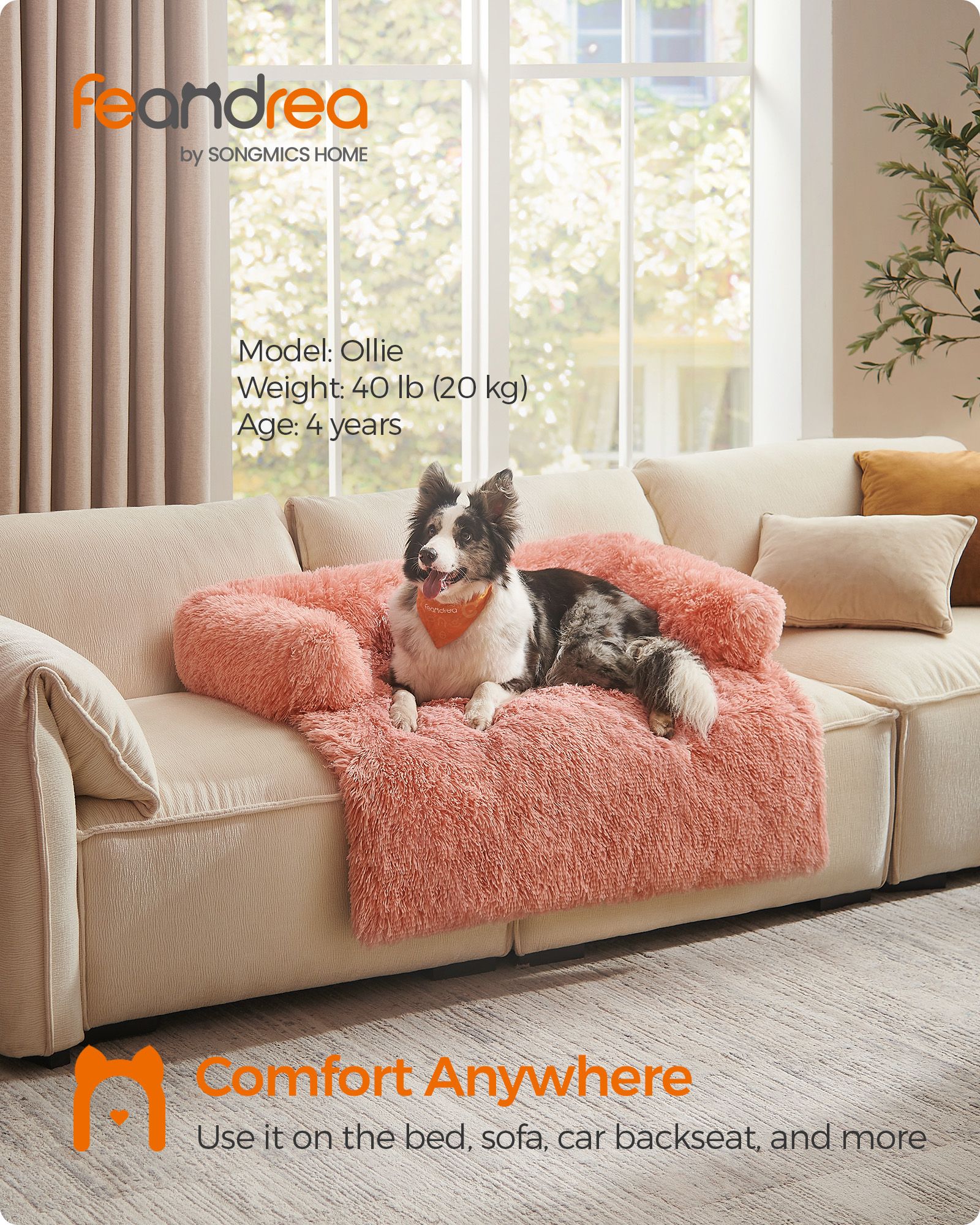 Dog Sofa Bed – Fluffy Fabric – Pink – Calming Design for Medium Dogs