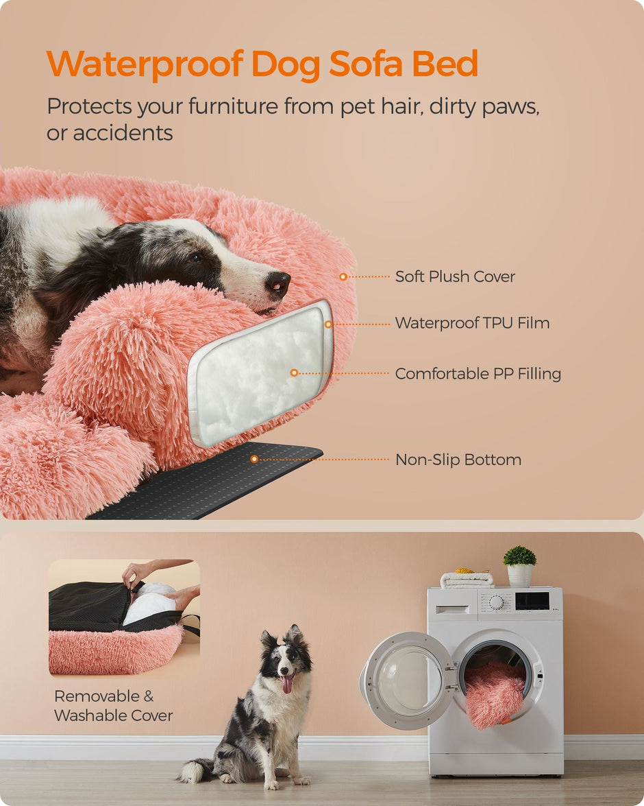 Dog Sofa Bed – Fluffy Fabric – Pink – Calming Design for Medium Dogs