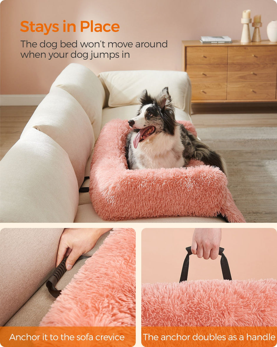 Dog Sofa Bed – Fluffy Fabric – Pink – Calming Design for Medium Dogs
