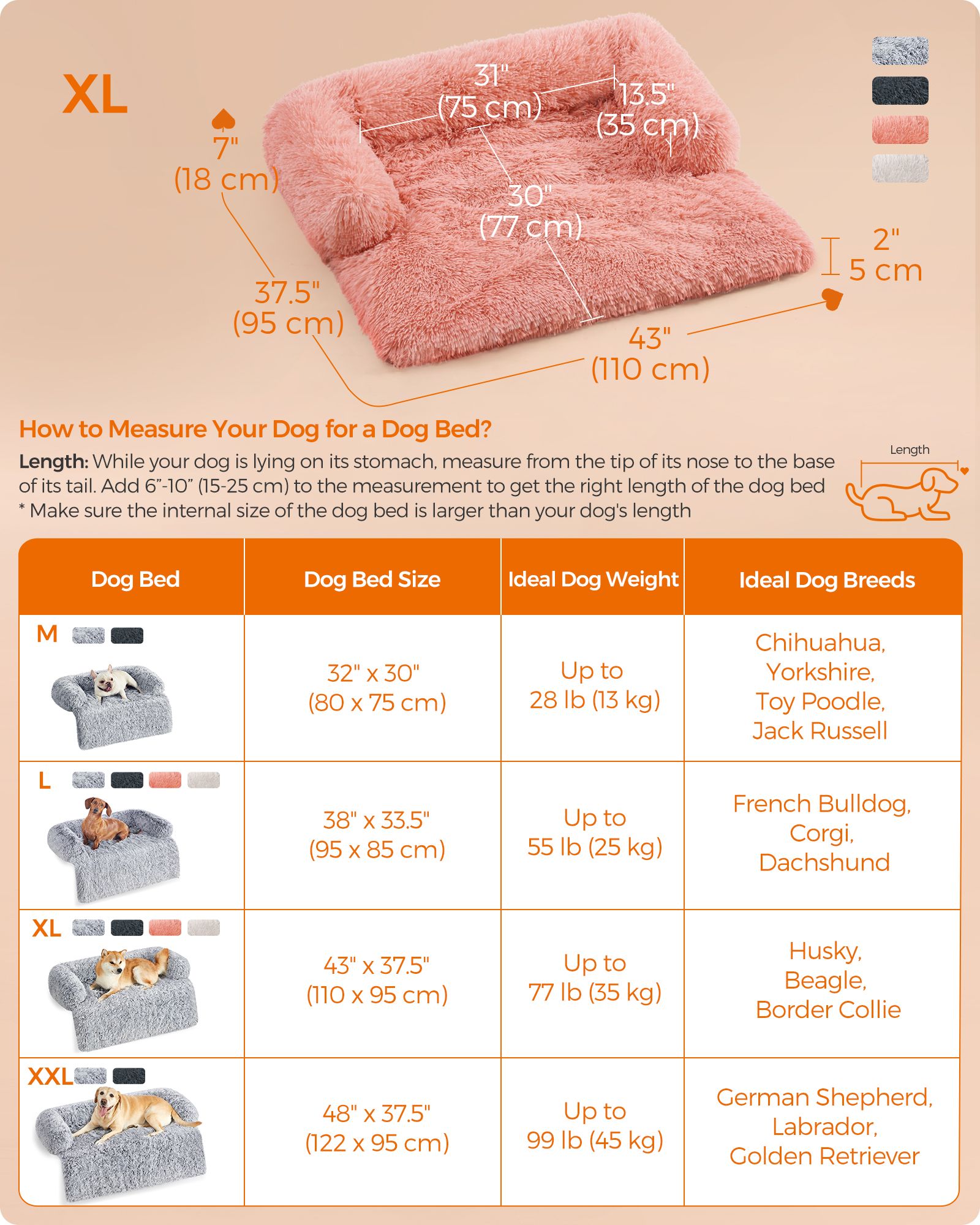 Dog Sofa Bed – Fluffy Fabric – Pink – Calming Design for Medium Dogs