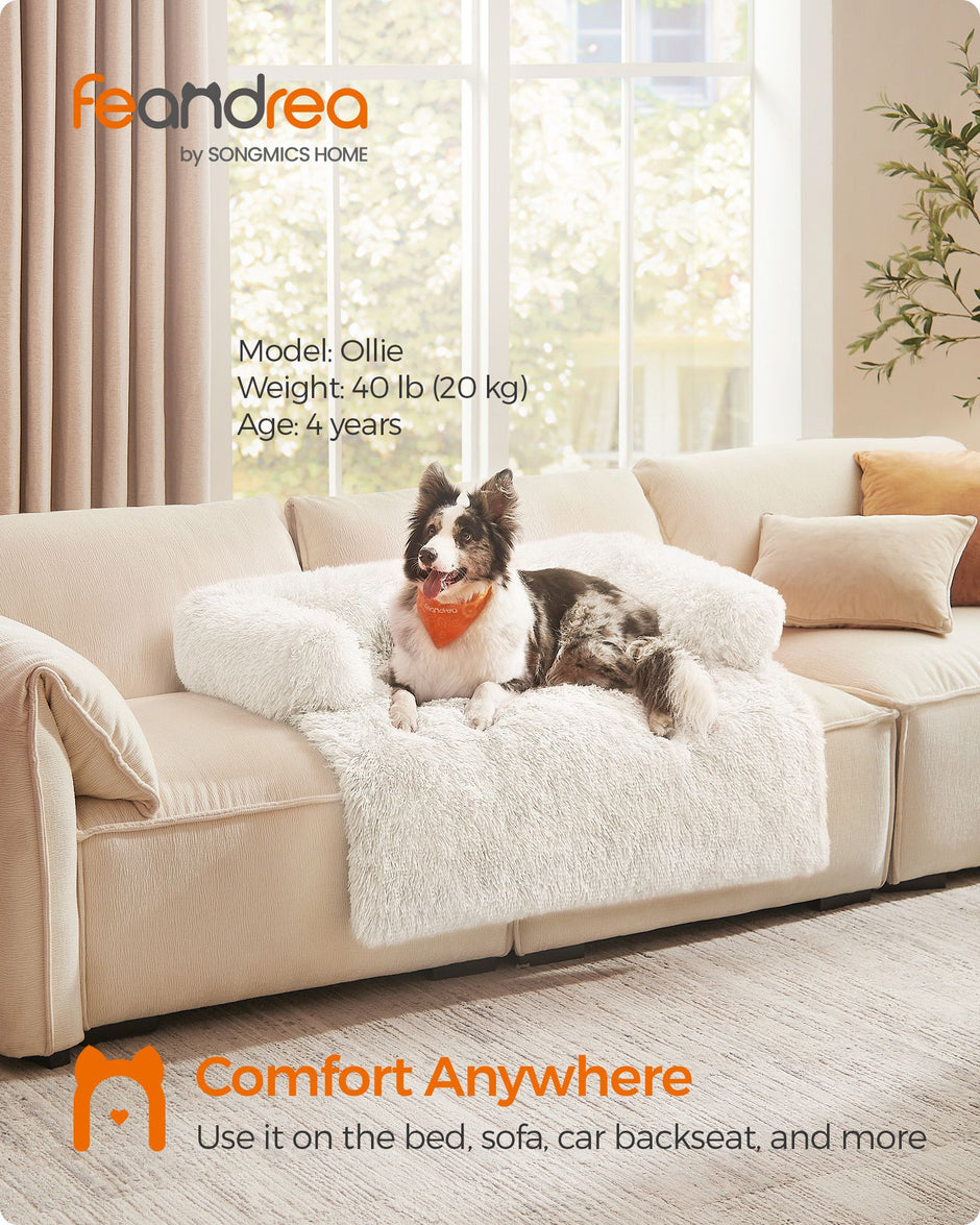 Dog Sofa Bed – Fabric – Cloud White – Fluffy Calming Design for Medium Dogs