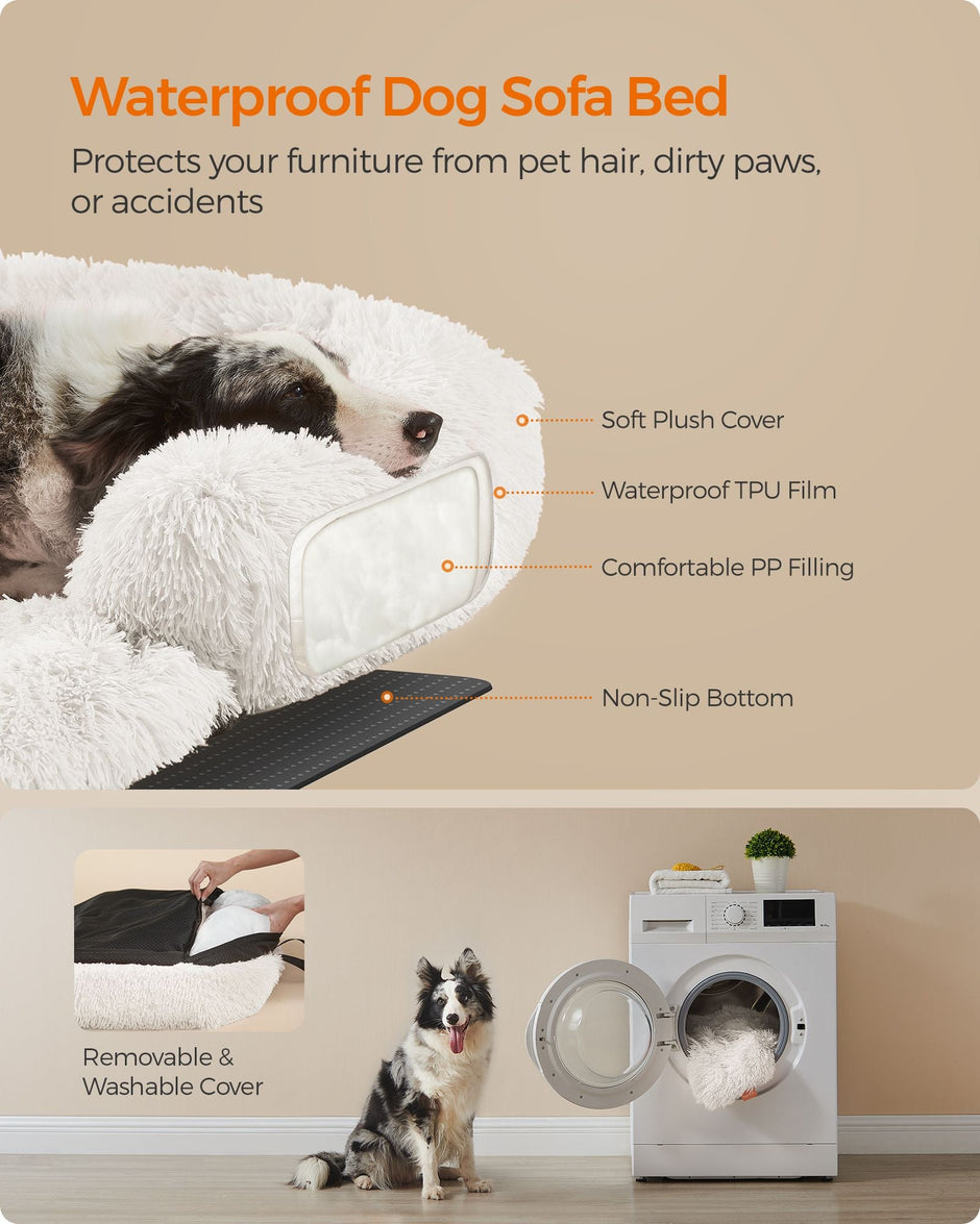 Dog Sofa Bed – Fabric – Cloud White – Fluffy Calming Design for Medium Dogs