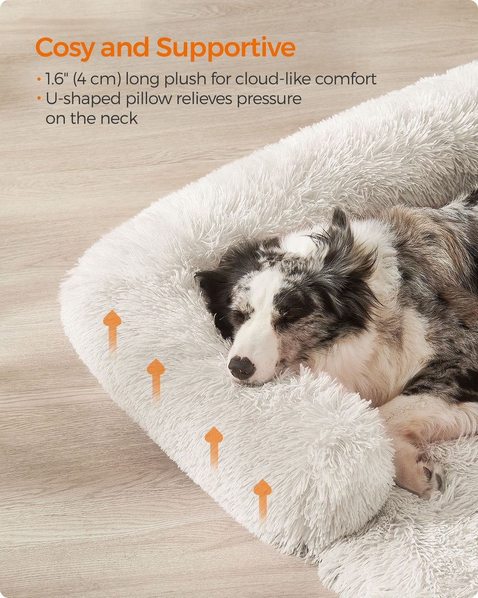 Dog Sofa Bed – Fabric – Cloud White – Fluffy Calming Design for Medium Dogs