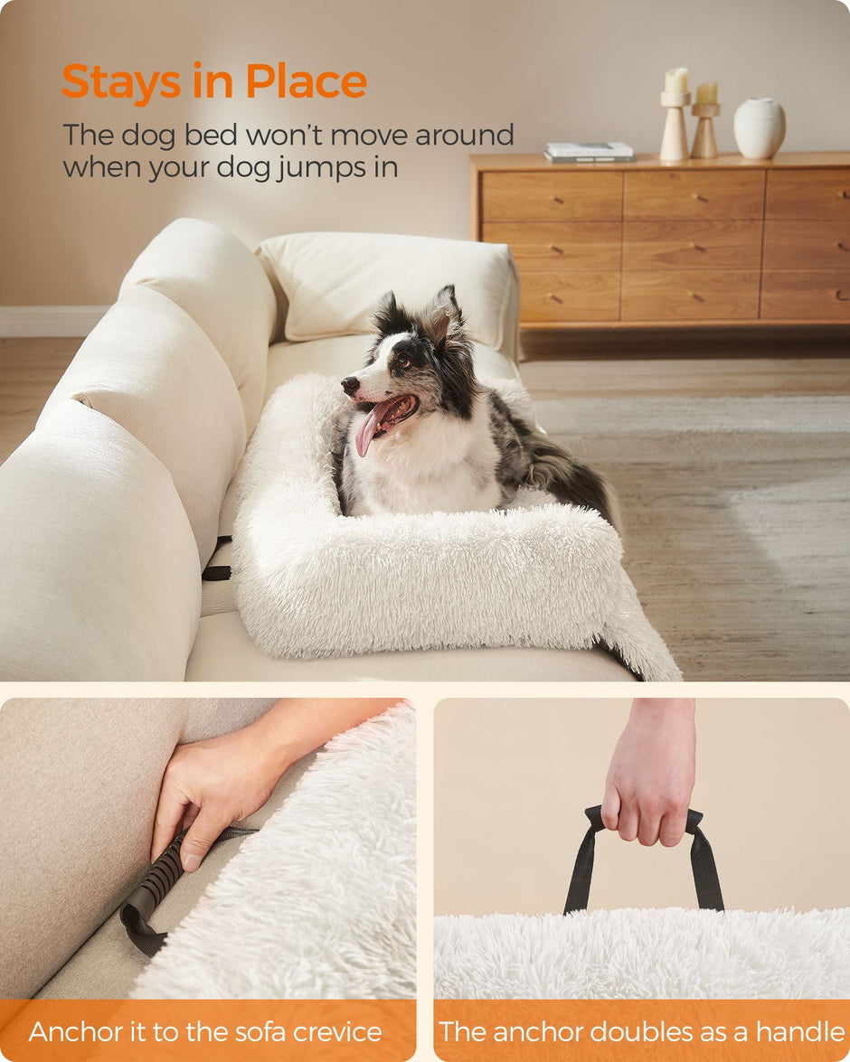 Dog Sofa Bed – Fabric – Cloud White – Fluffy Calming Design for Medium Dogs