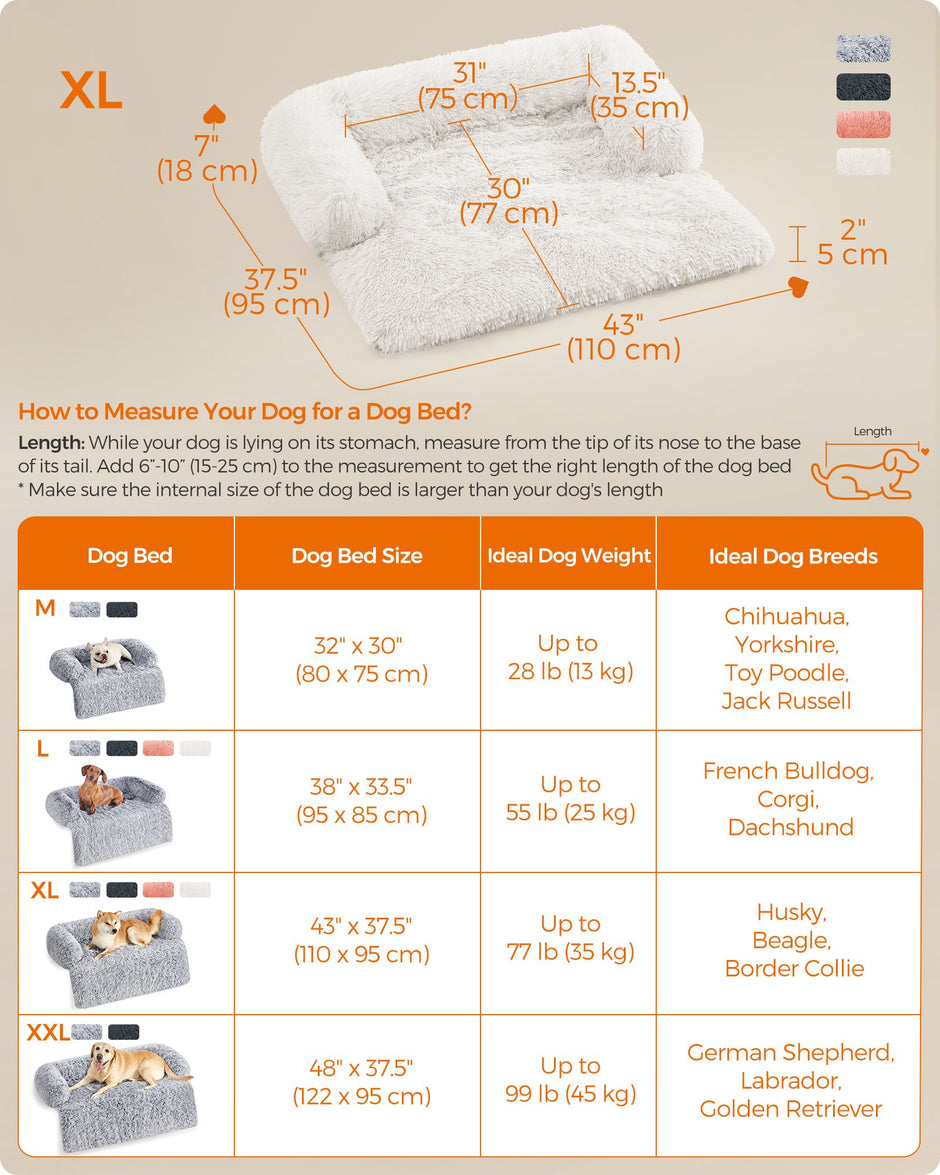 Dog Sofa Bed – Fabric – Cloud White – Fluffy Calming Design for Medium Dogs