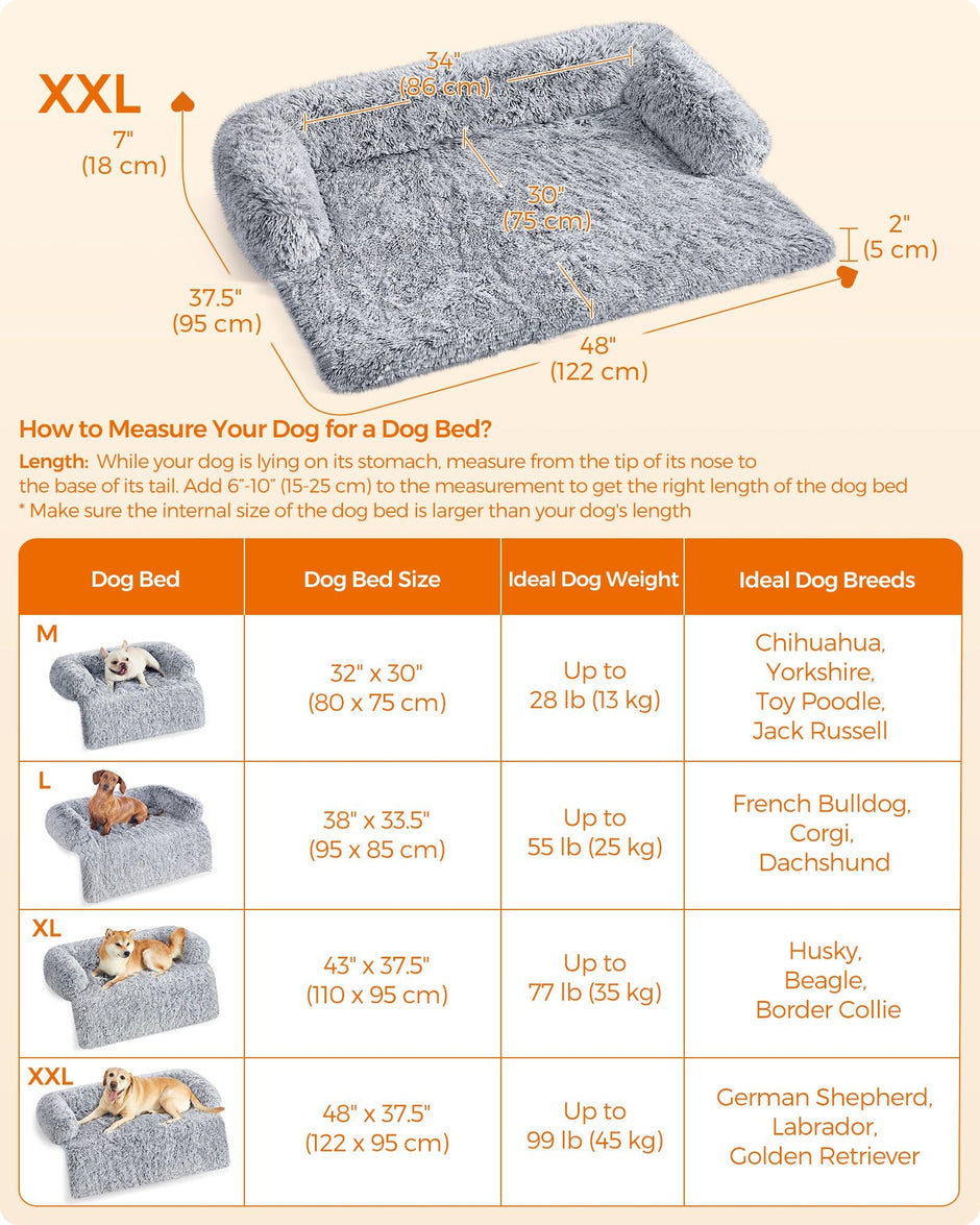 Dog Sofa Bed – Fabric – Grey – Calming Design for Large Dogs, XXL Size