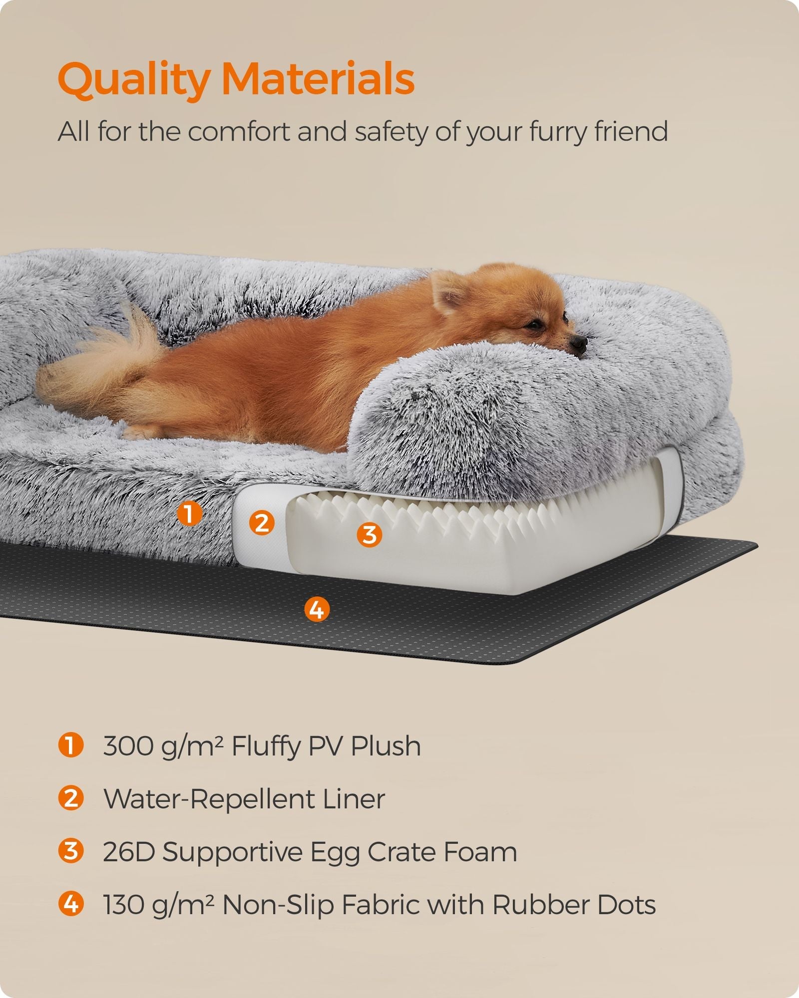 Dog Bed – Egg Crate Foam – Soft Grey – Removable Washable Cover