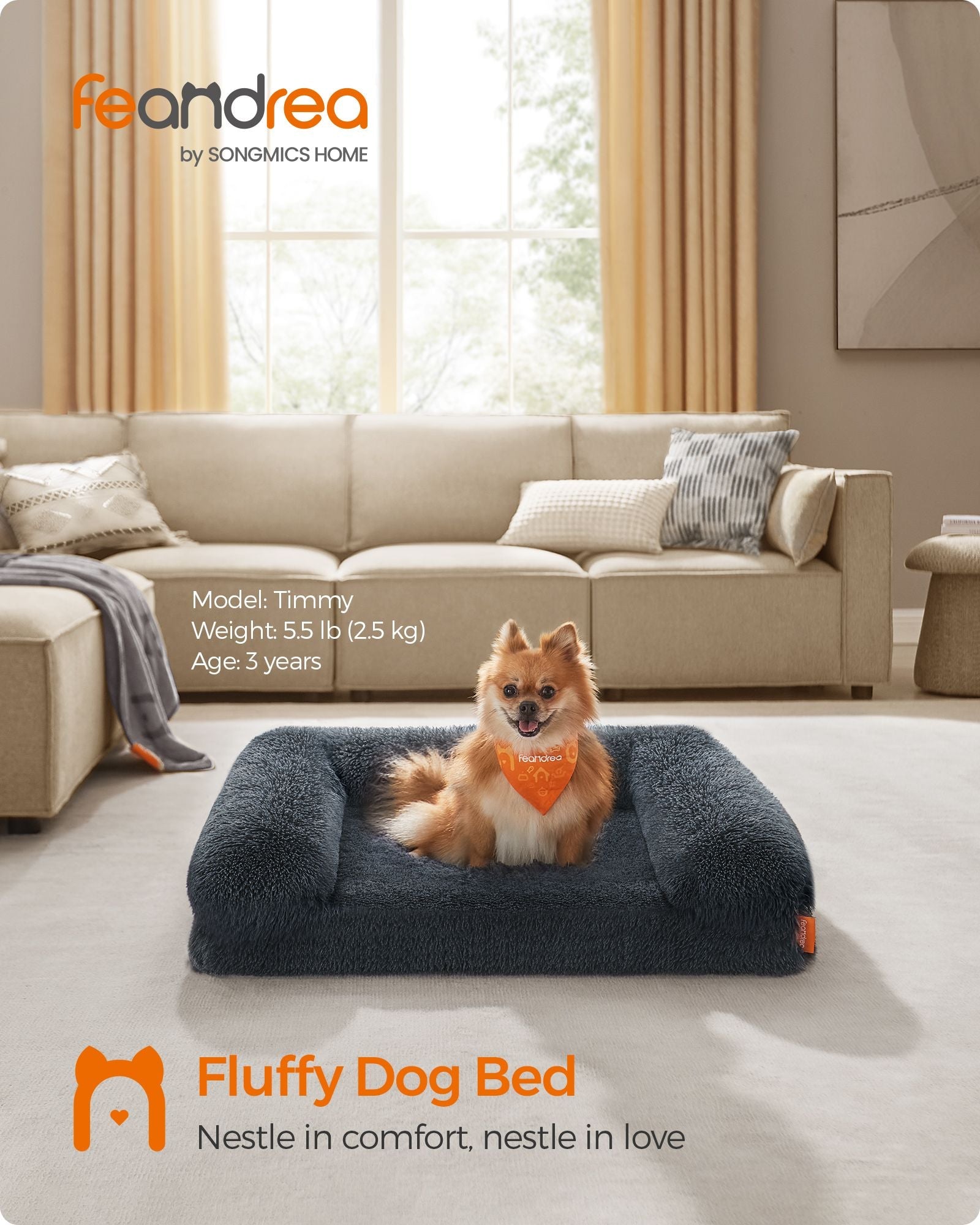 Medium Dog Bed – Egg Crate Foam – Dark Grey – Removable Washable Cover