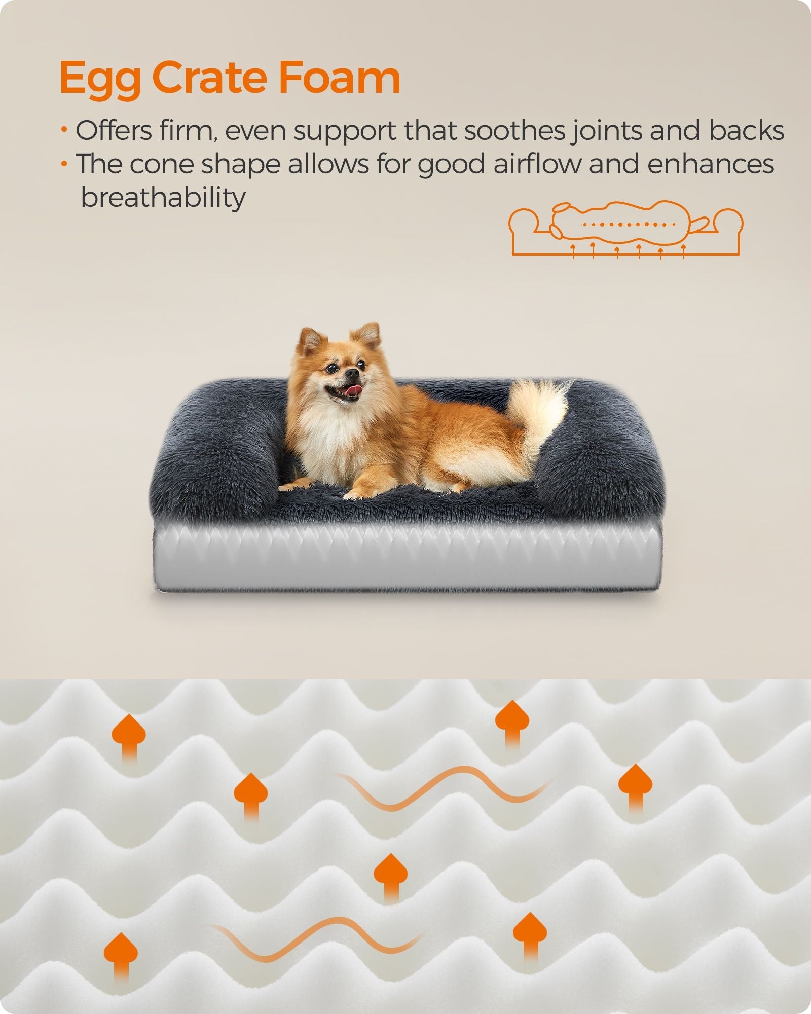 Medium Dog Bed – Egg Crate Foam – Dark Grey – Removable Washable Cover