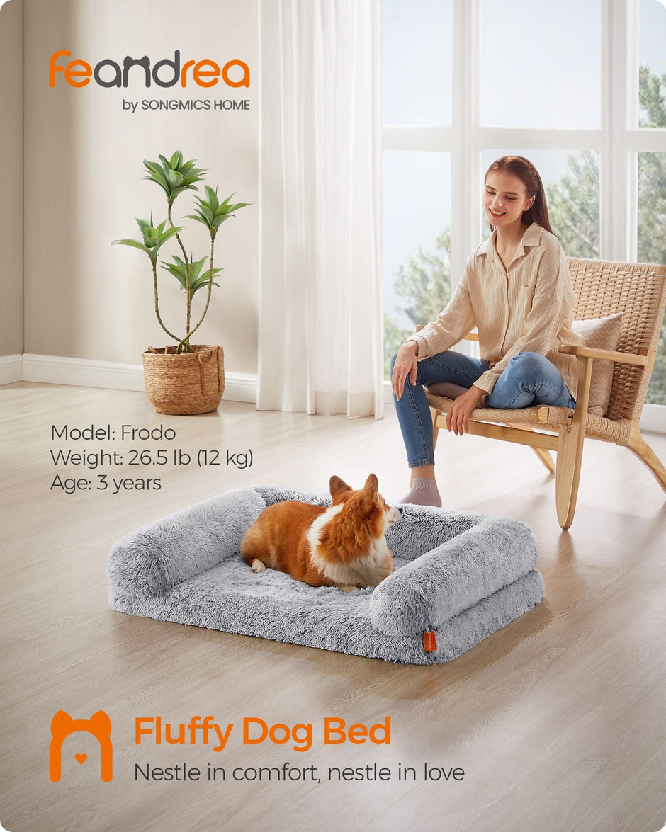 Dog Bed – Egg Crate Foam – Soft Grey – Removable Washable Cover