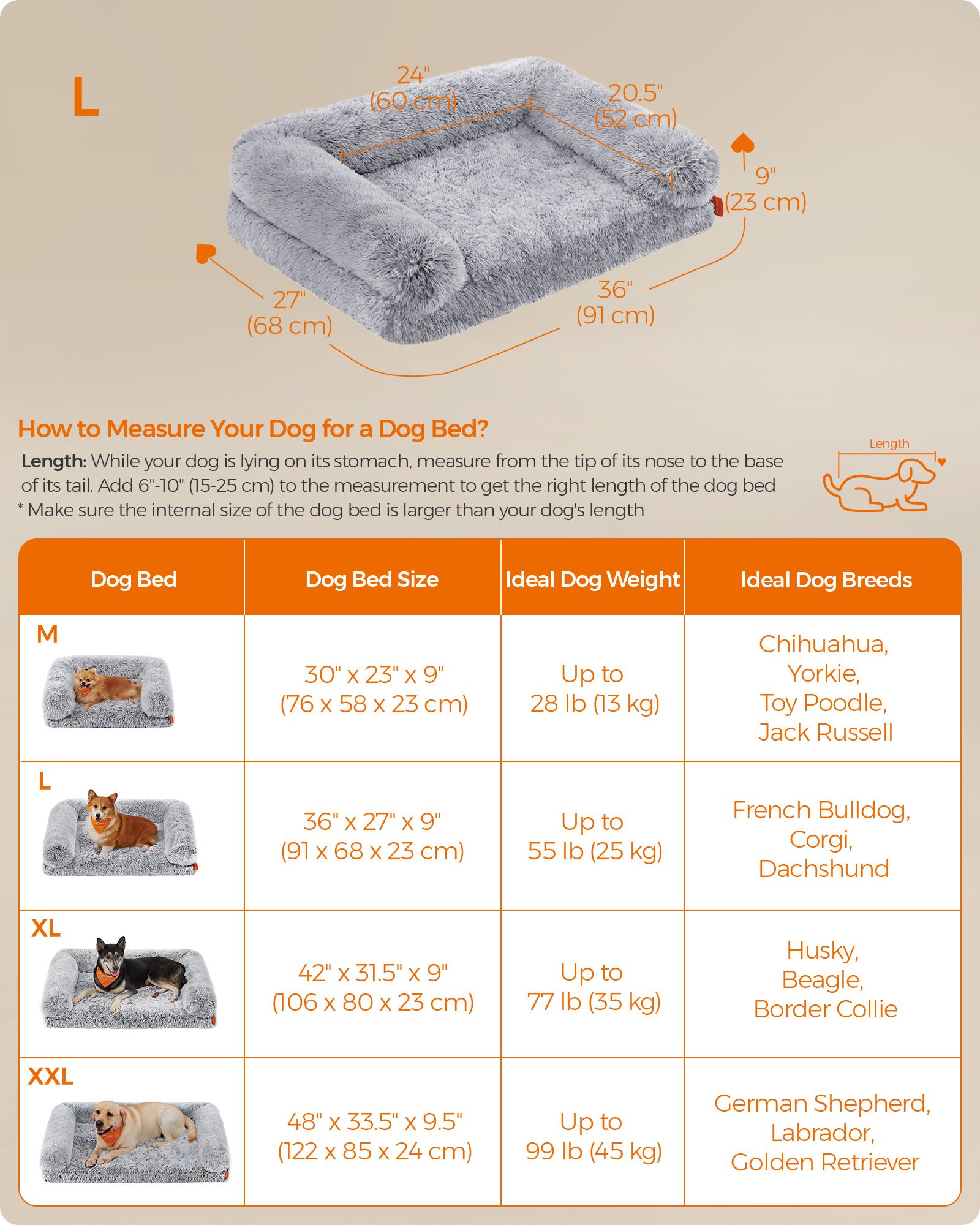 Dog Bed – Egg Crate Foam – Soft Grey – Removable Washable Cover