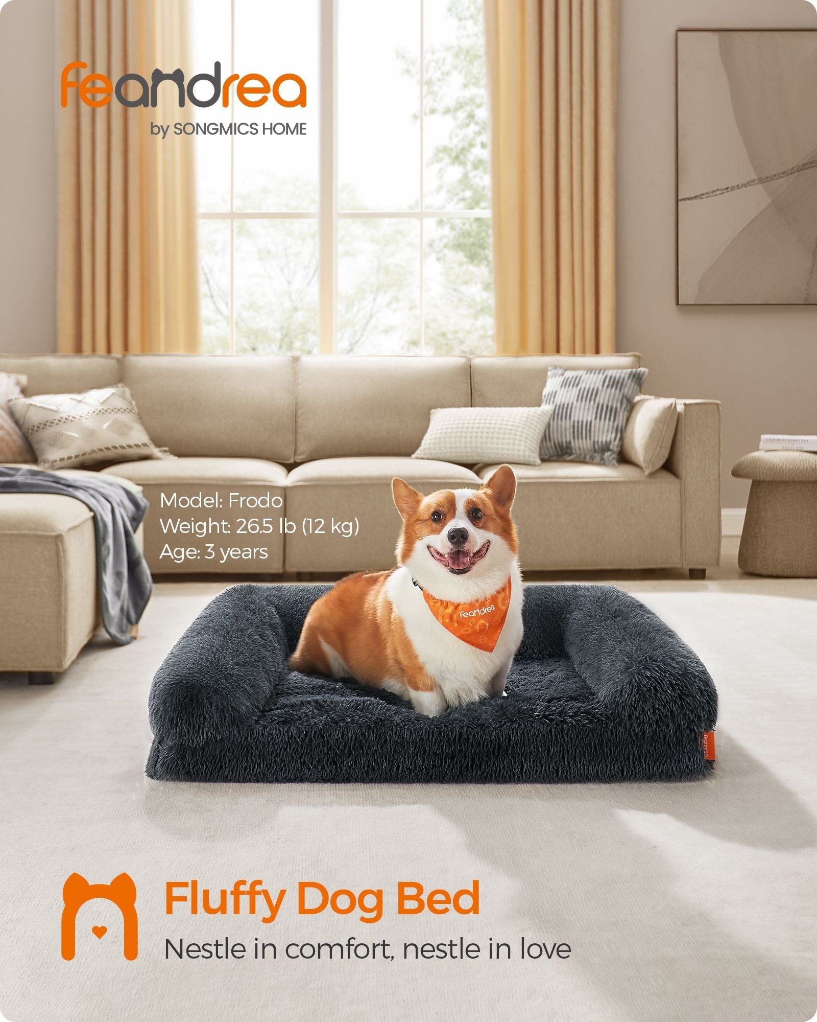 Large Dog Sofa Bed – Egg Crate Foam – Dark Grey – Removable Washable Cover
