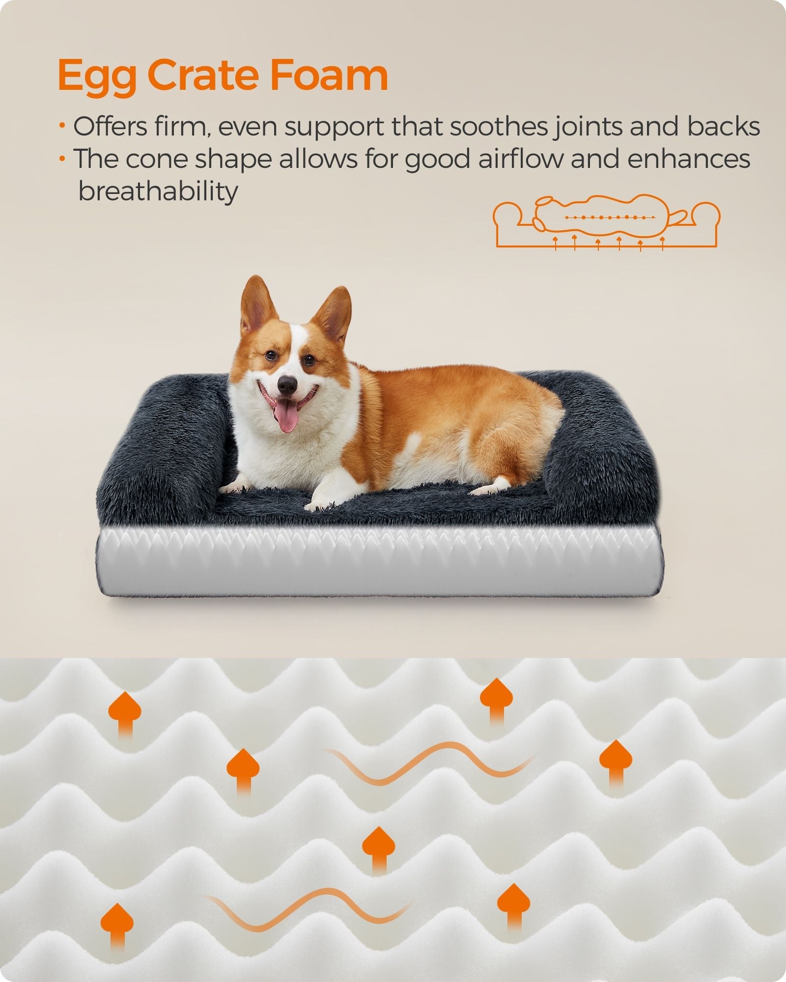 Large Dog Sofa Bed – Egg Crate Foam – Dark Grey – Removable Washable Cover