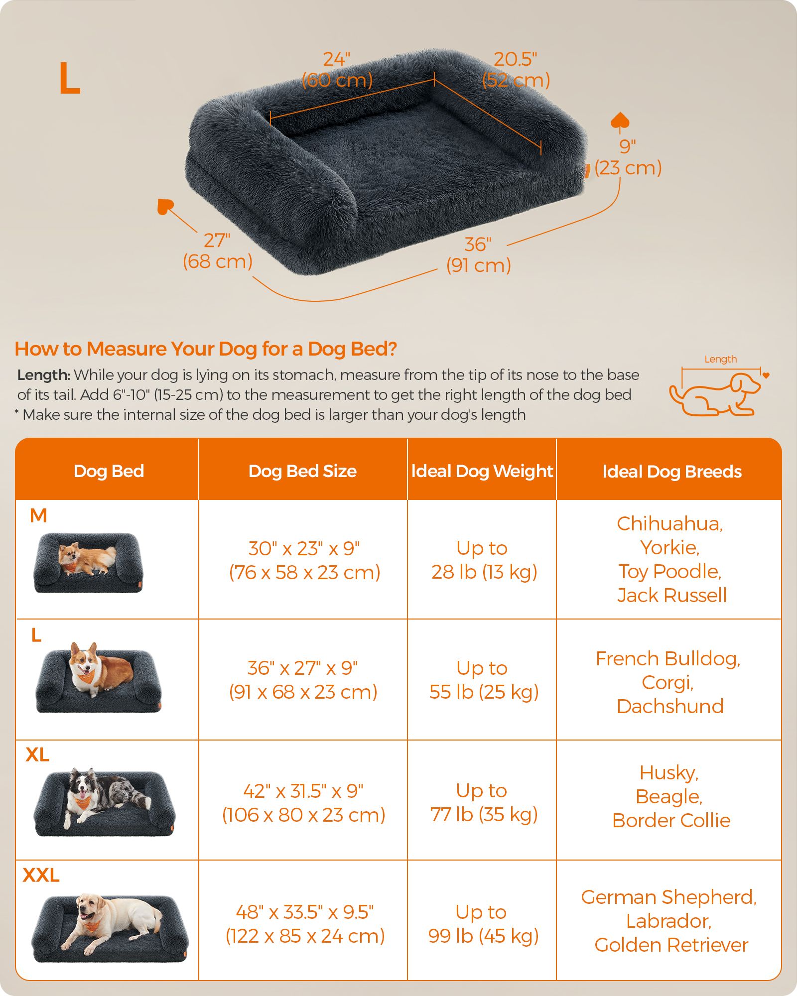 Large Dog Sofa Bed – Egg Crate Foam – Dark Grey – Removable Washable Cover