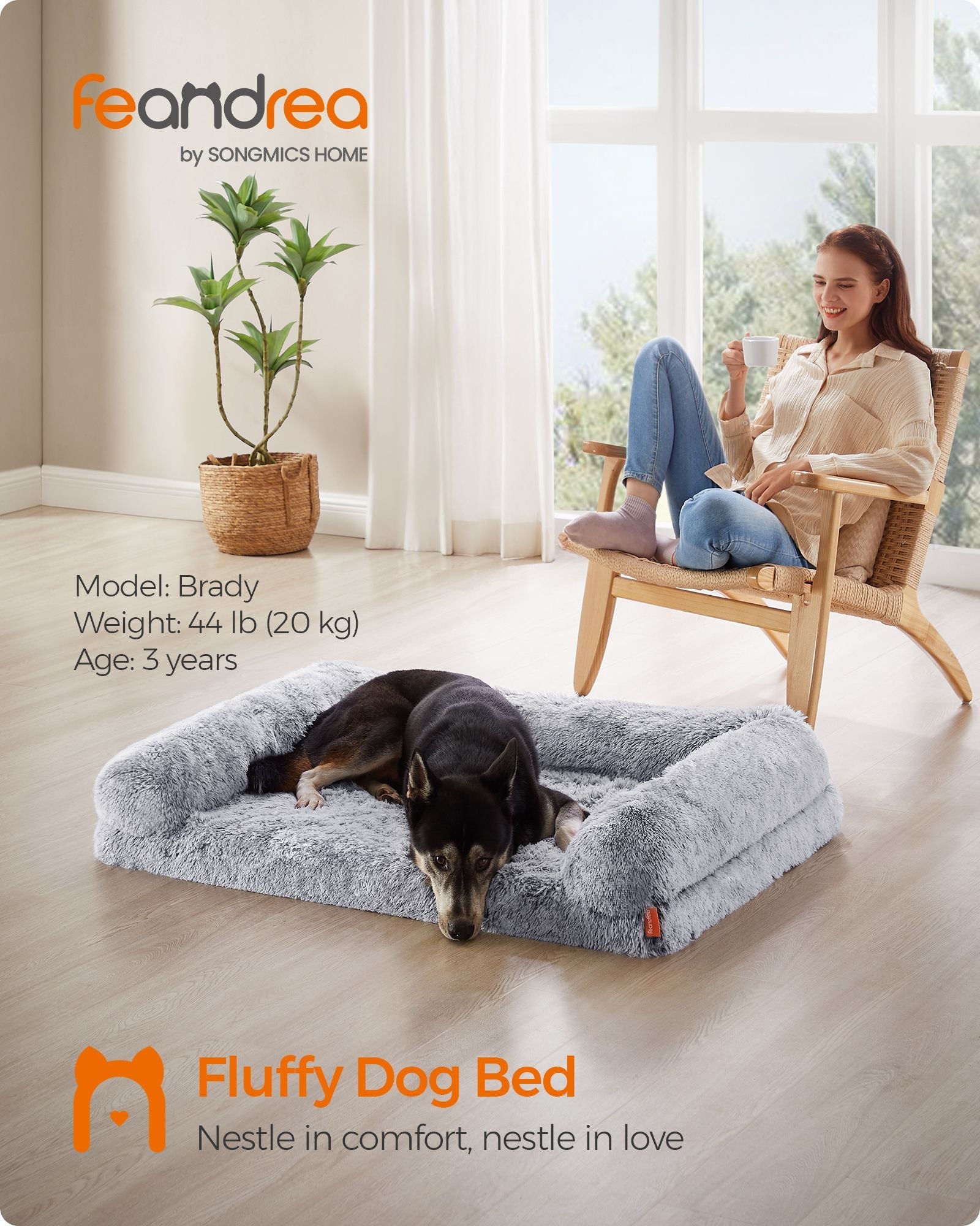 Dog Bed – Egg Crate Foam – Soft Grey – Removable Washable Cover