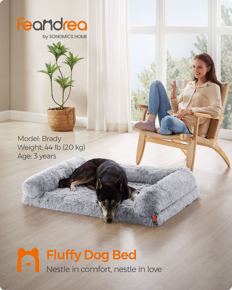 Dog Bed – Egg Crate Foam – Soft Grey – Removable Washable Cover