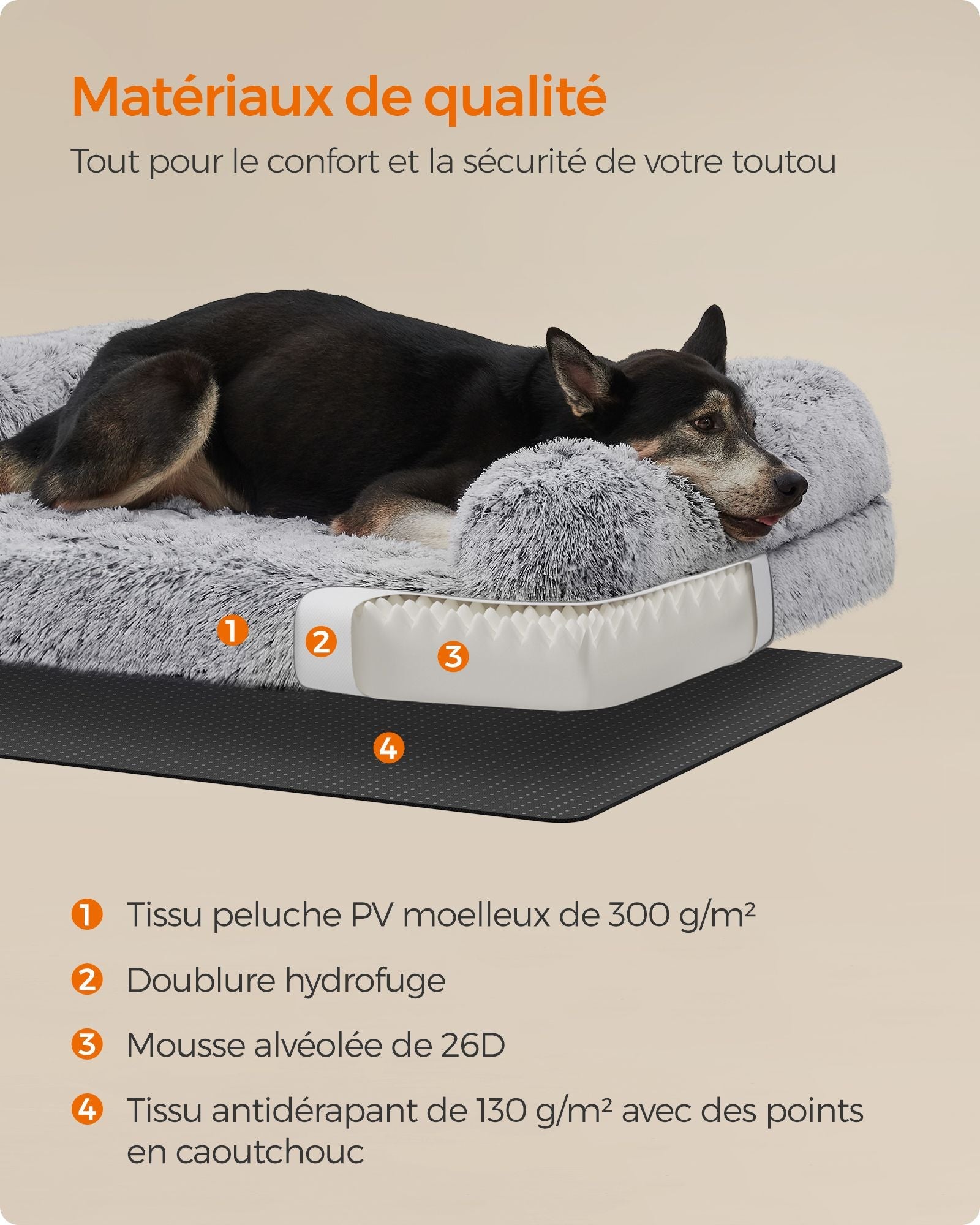 Dog Bed – Egg Crate Foam – Soft Grey – Removable Washable Cover
