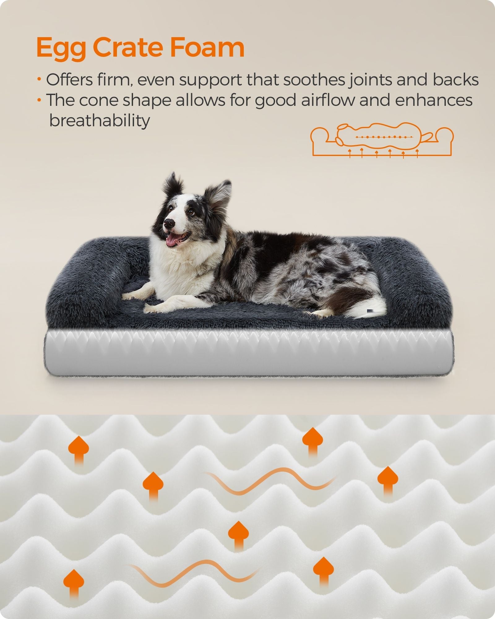 Dog Sofa Bed – Egg Crate Foam – Dark Grey – XL Size for Medium and Large Dogs