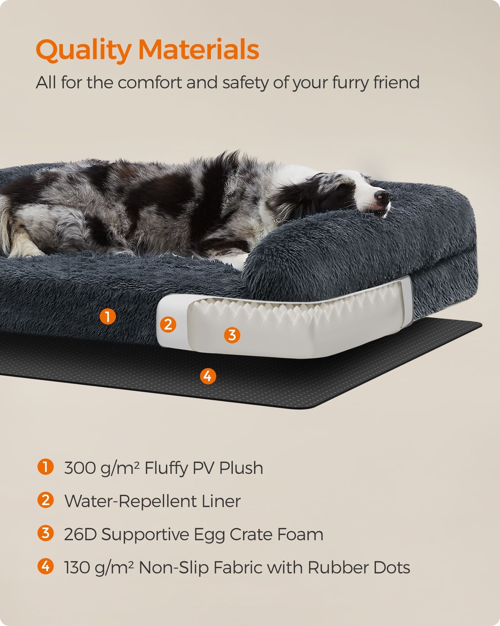Dog Sofa Bed – Egg Crate Foam – Dark Grey – XL Size for Medium and Large Dogs