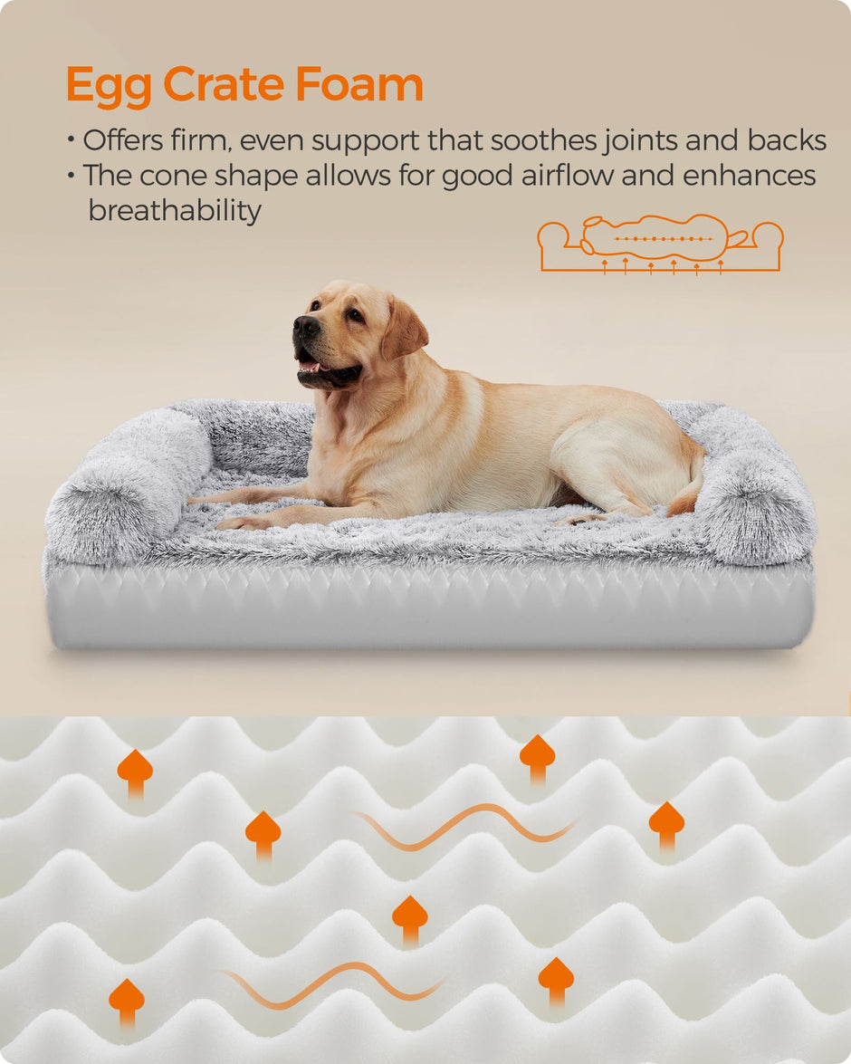 XXL Orthopedic Dog Sofa Bed – Egg Crate Foam – Neutral Color – Removable Washable Cover for Large Dogs