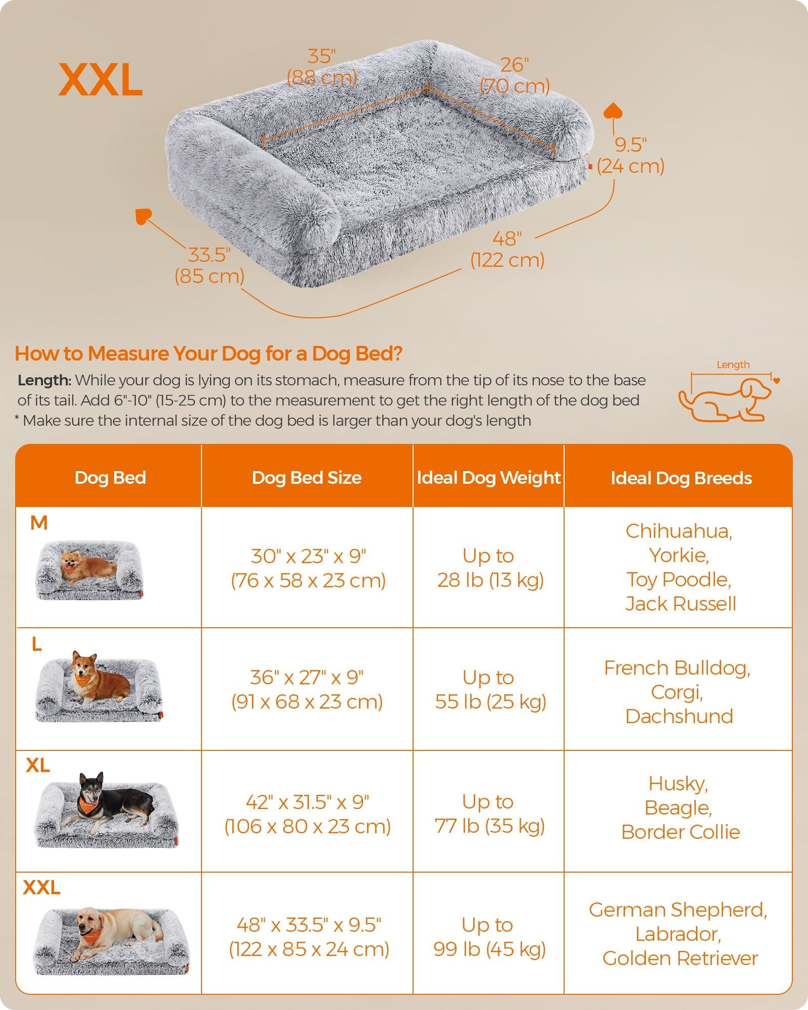 XXL Orthopedic Dog Sofa Bed – Egg Crate Foam – Neutral Color – Removable Washable Cover for Large Dogs