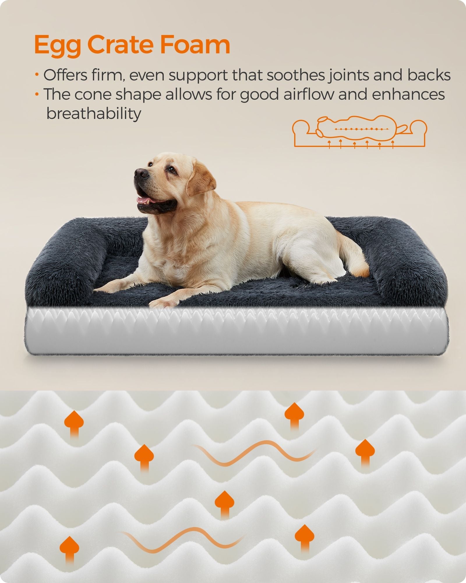 Dog Sofa Bed – Foam – Dark Grey – XXL for Large Dogs