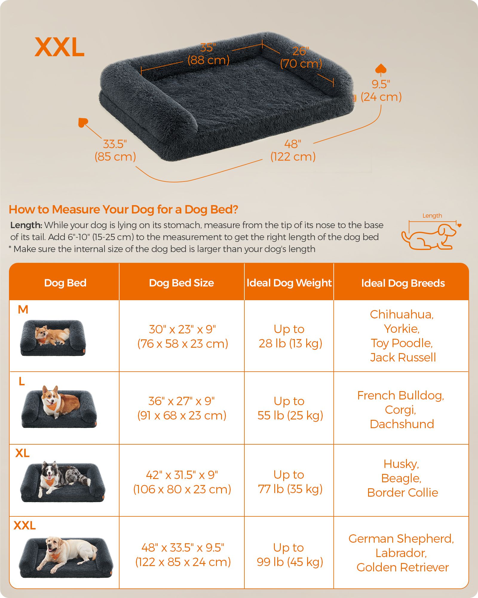 Dog Sofa Bed – Foam – Dark Grey – XXL for Large Dogs