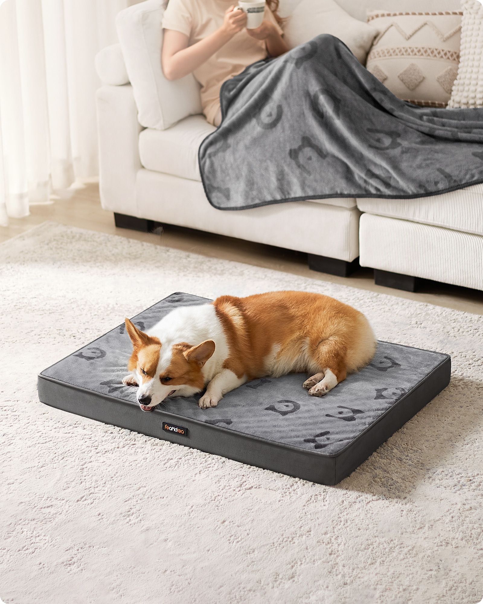 Orthopedic Dog Bed – Egg Crate Foam – Dove Grey – Washable with Waterproof Cover