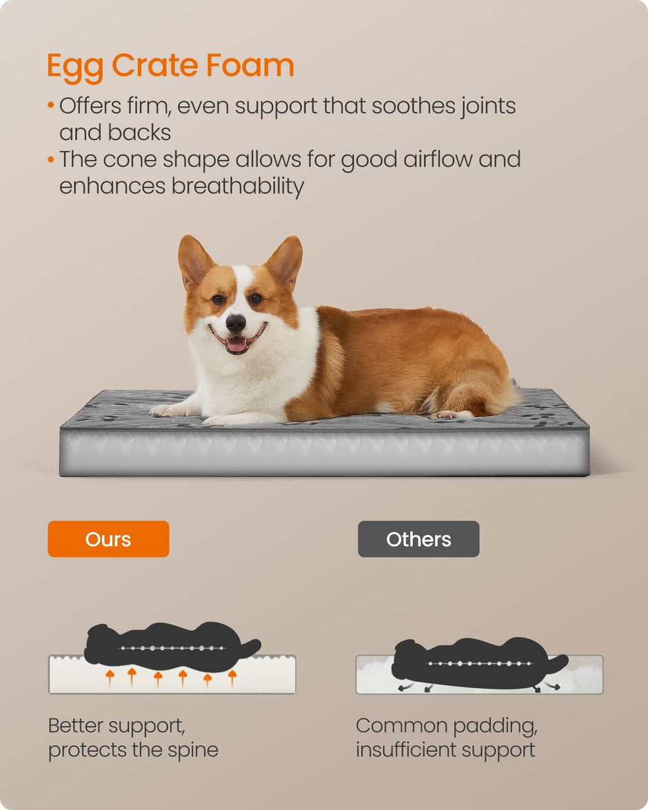 Orthopedic Dog Bed – Egg Crate Foam – Dove Grey – Washable with Waterproof Cover