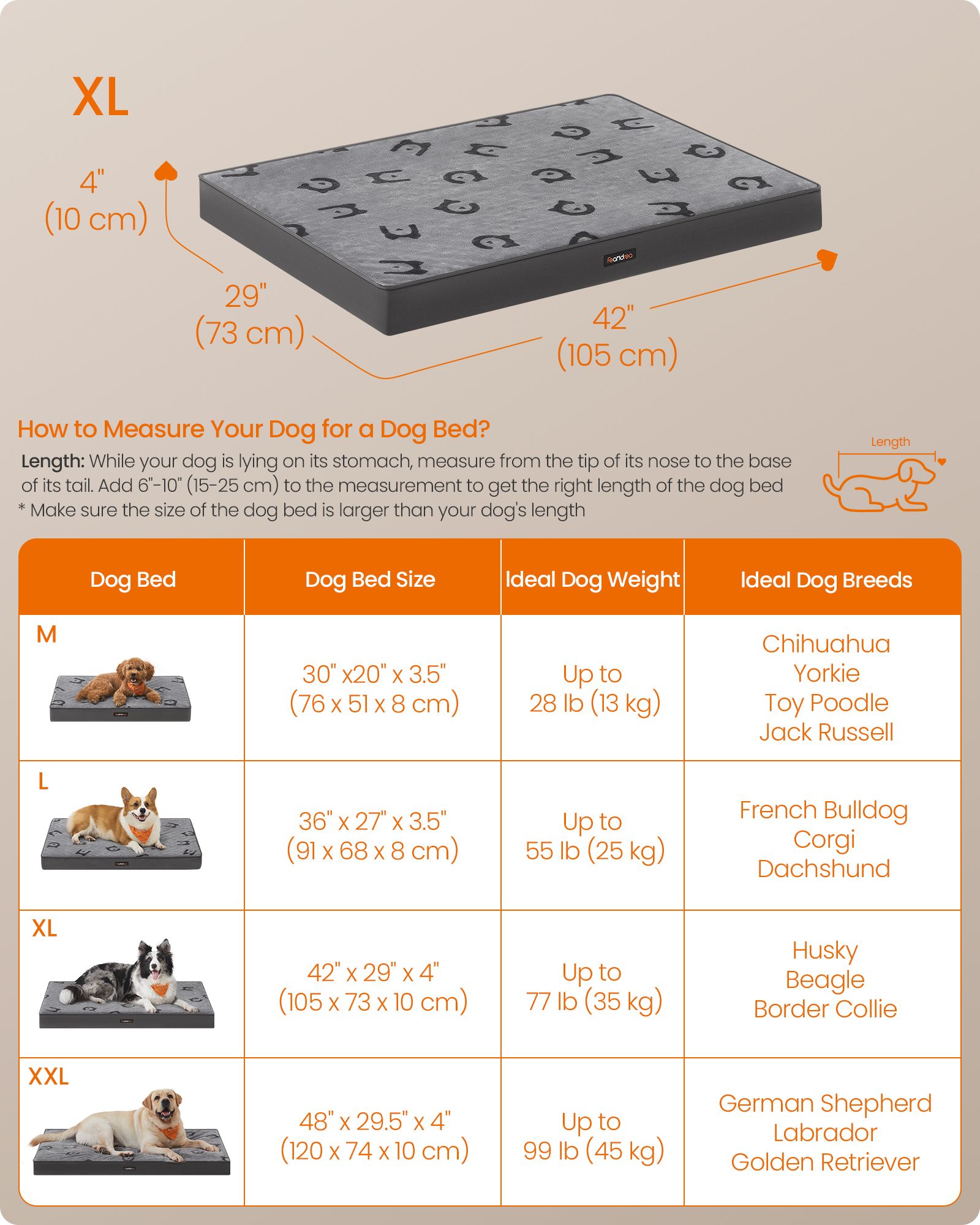 Orthopedic Dog Bed – Egg Crate Foam – Dove Grey – Waterproof Removable Cover