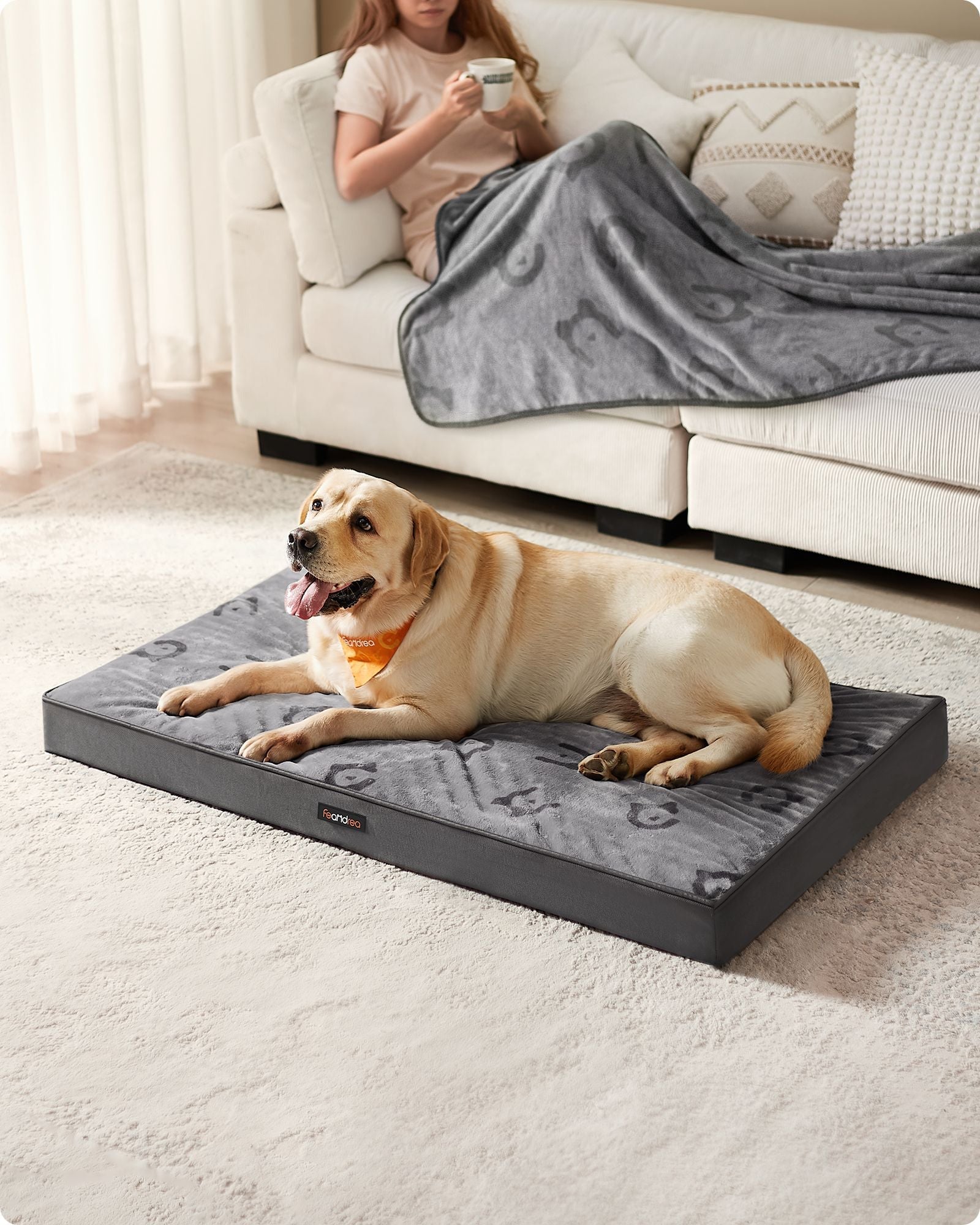 XXL Orthopedic Dog Bed – Egg Crate Foam – Dove Grey – Waterproof Removable Cover