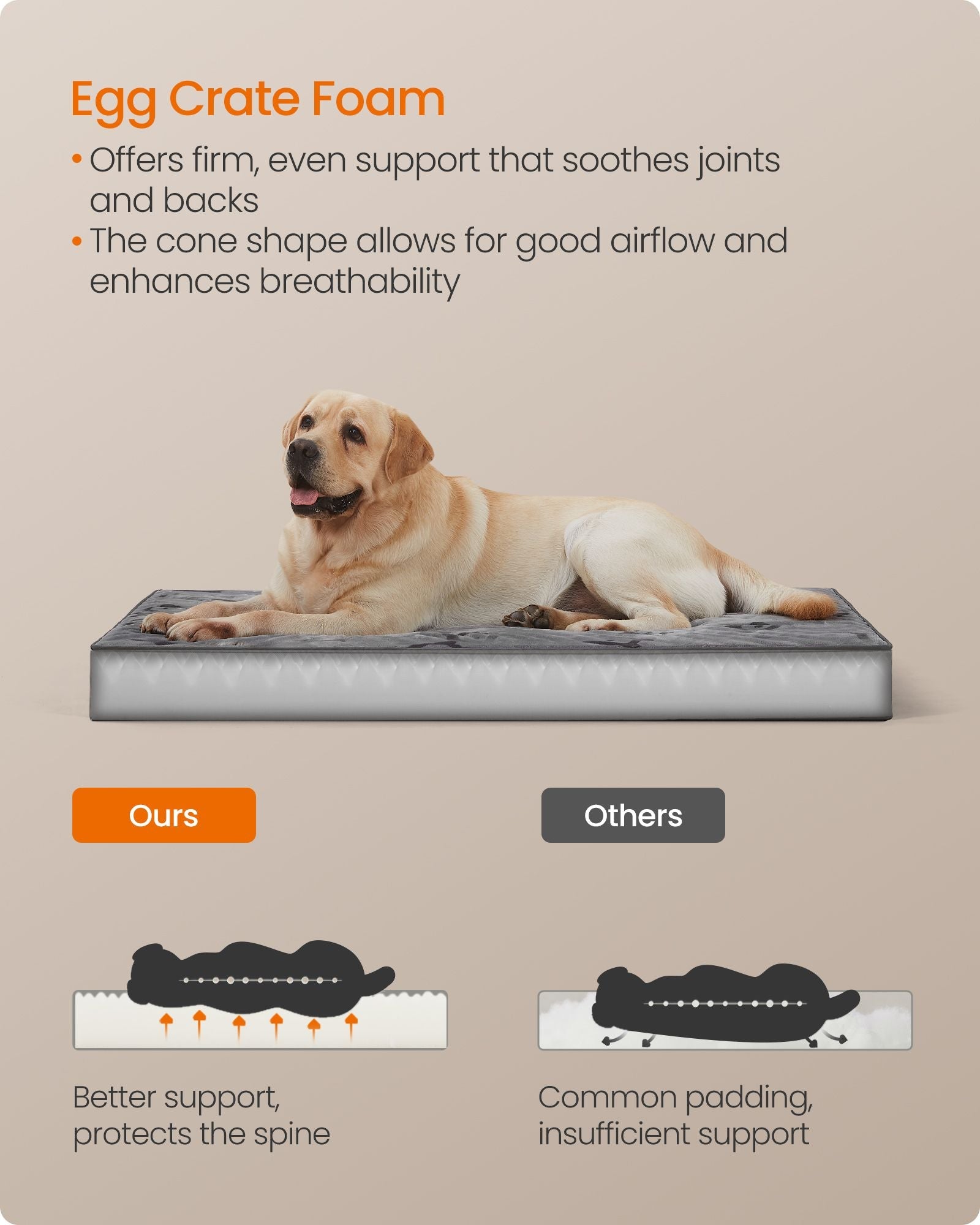 XXL Orthopedic Dog Bed – Egg Crate Foam – Dove Grey – Waterproof Removable Cover