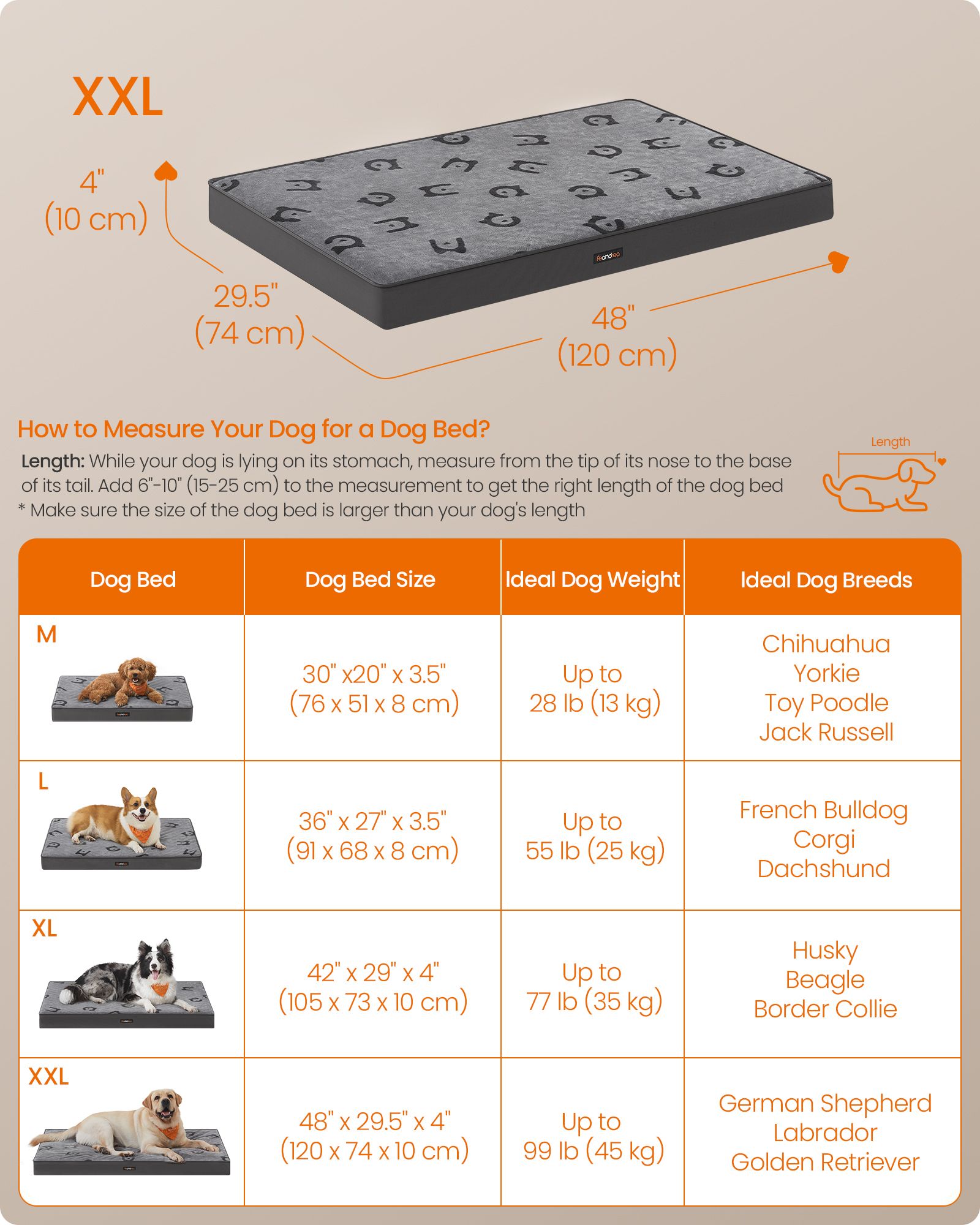 XXL Orthopedic Dog Bed – Egg Crate Foam – Dove Grey – Waterproof Removable Cover