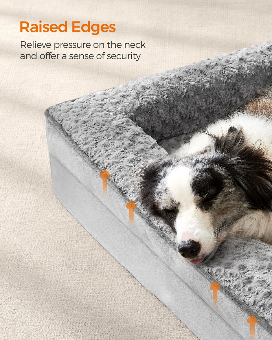 Orthopedic Dog Bed – Memory Foam – Dove Grey – Removable Washable Cover with Sides