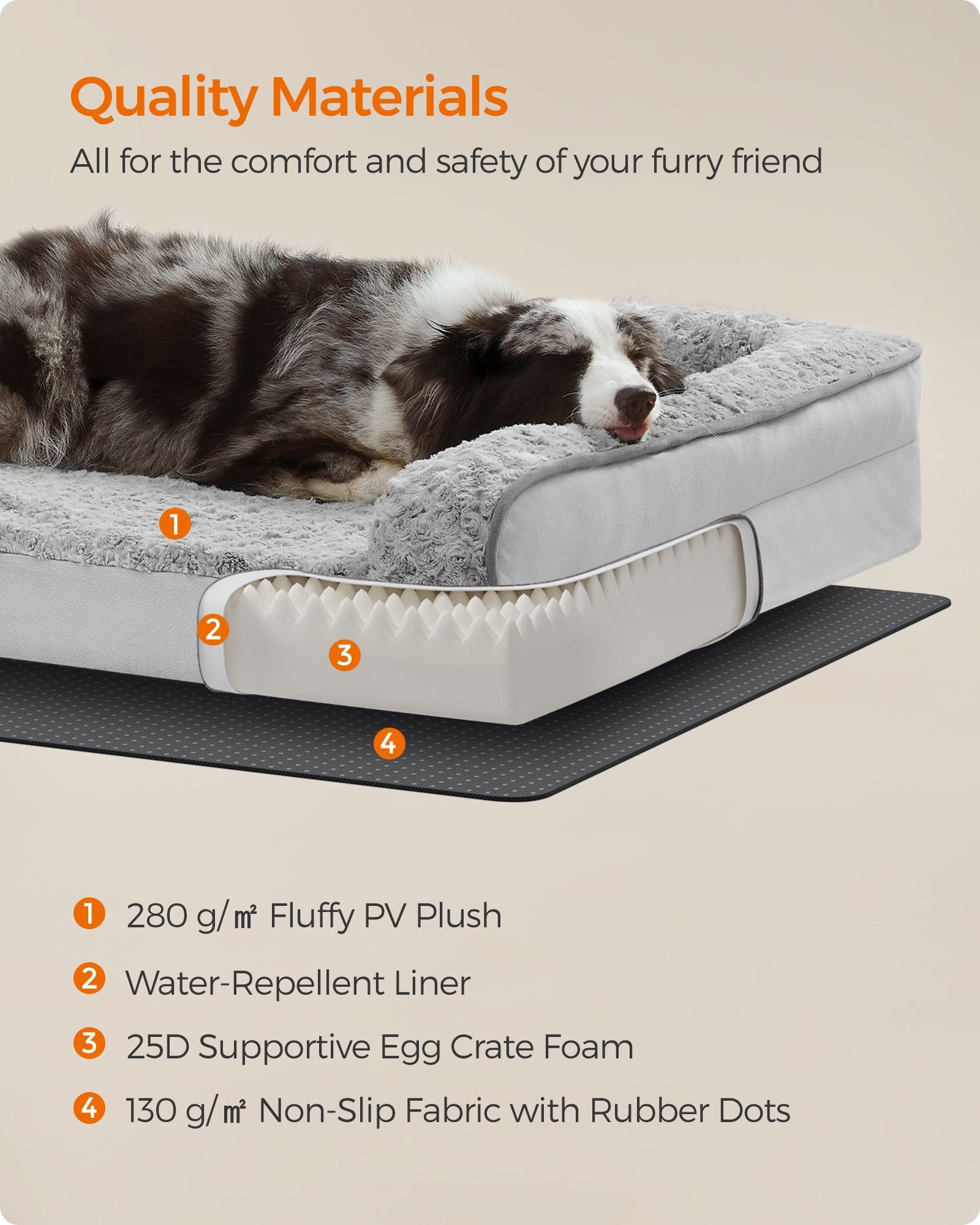 Orthopedic Dog Bed – Memory Foam – Dove Grey – Removable Washable Cover with Sides