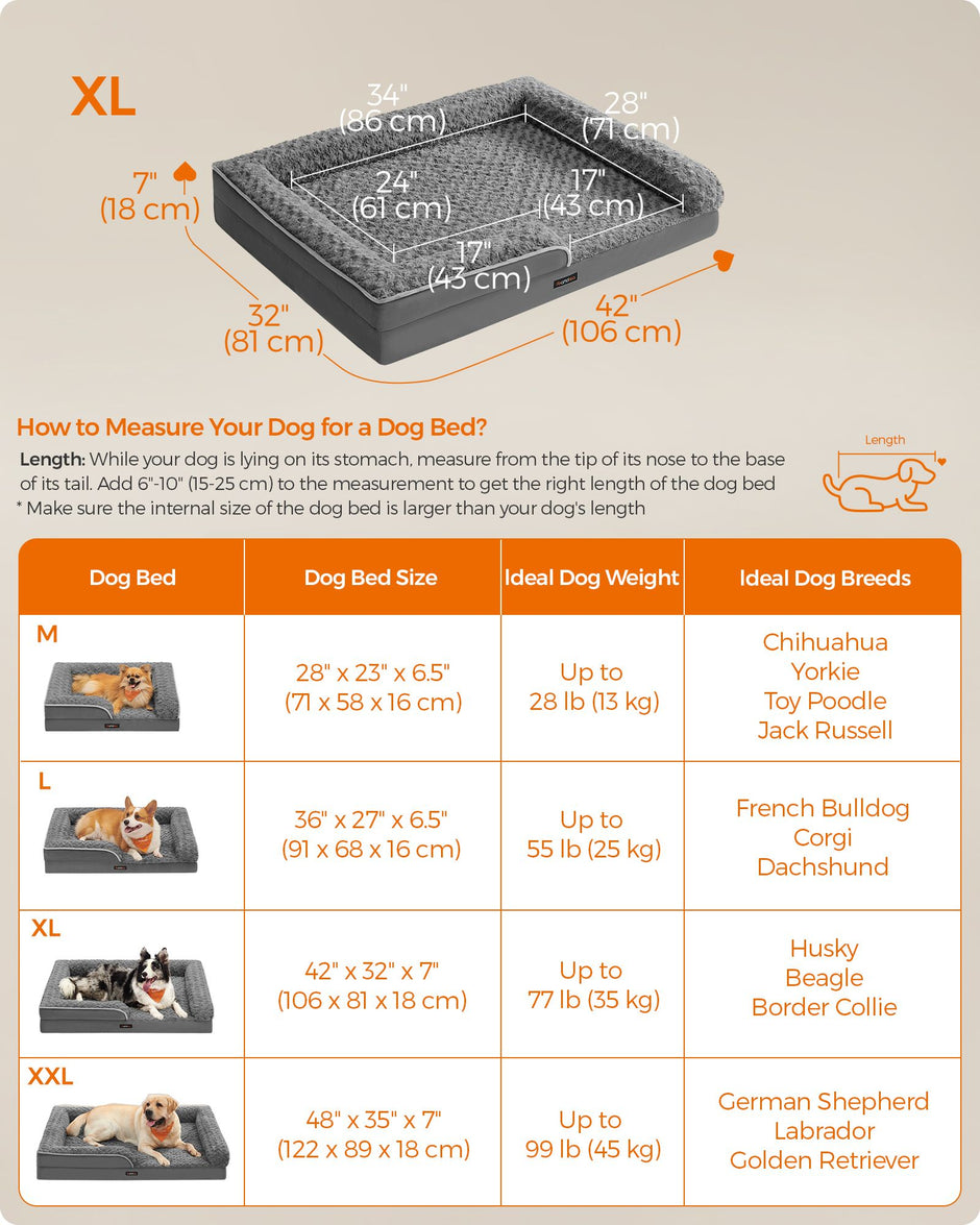 Orthopedic Dog Bed – Memory Foam – Slate Grey – Removable Washable Cover, Waterproof Liner