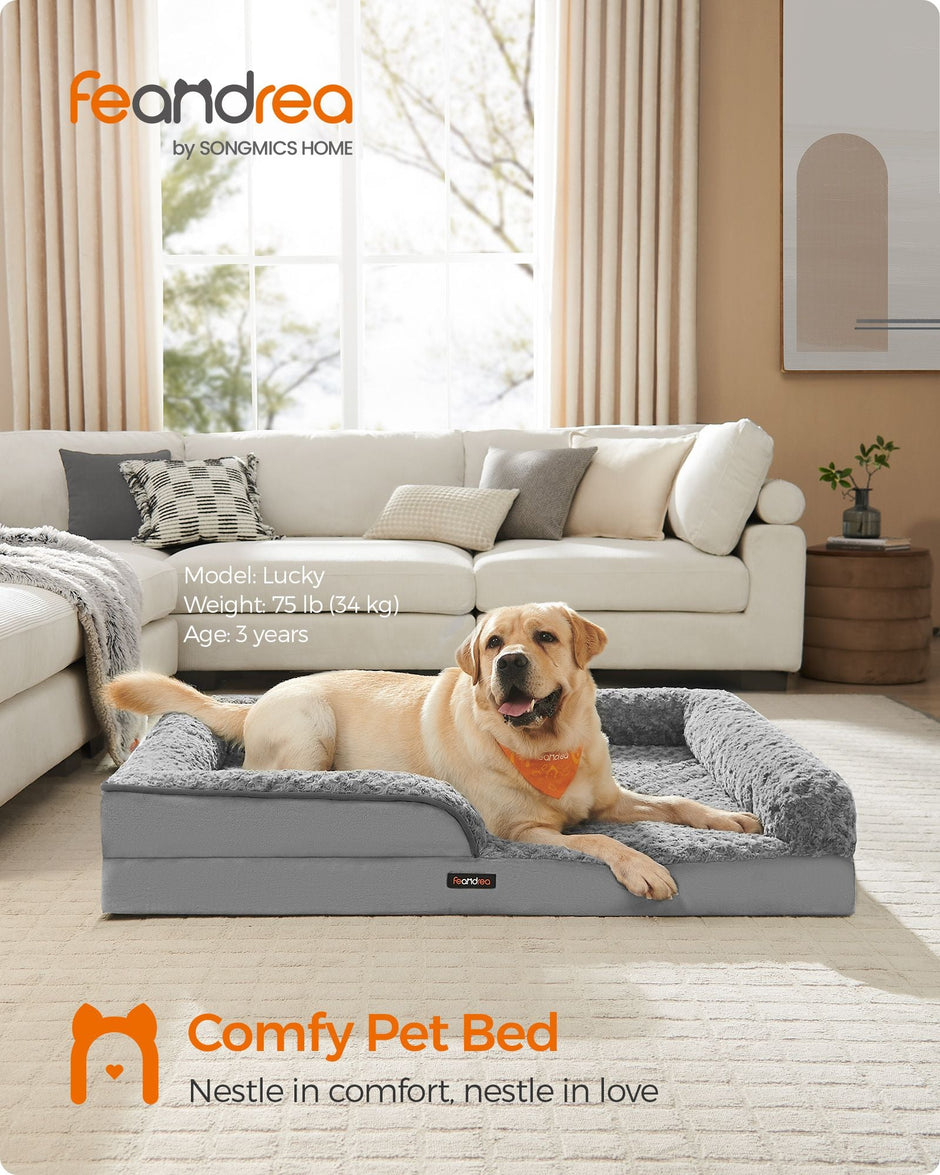 Orthopedic Dog Bed – Memory Foam – Dove Grey – Removable Washable Cover and Waterproof Liner