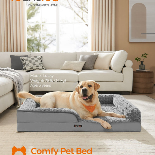 Orthopedic Dog Bed – Memory Foam – Dove Grey – Removable Washable Cover and Waterproof Liner